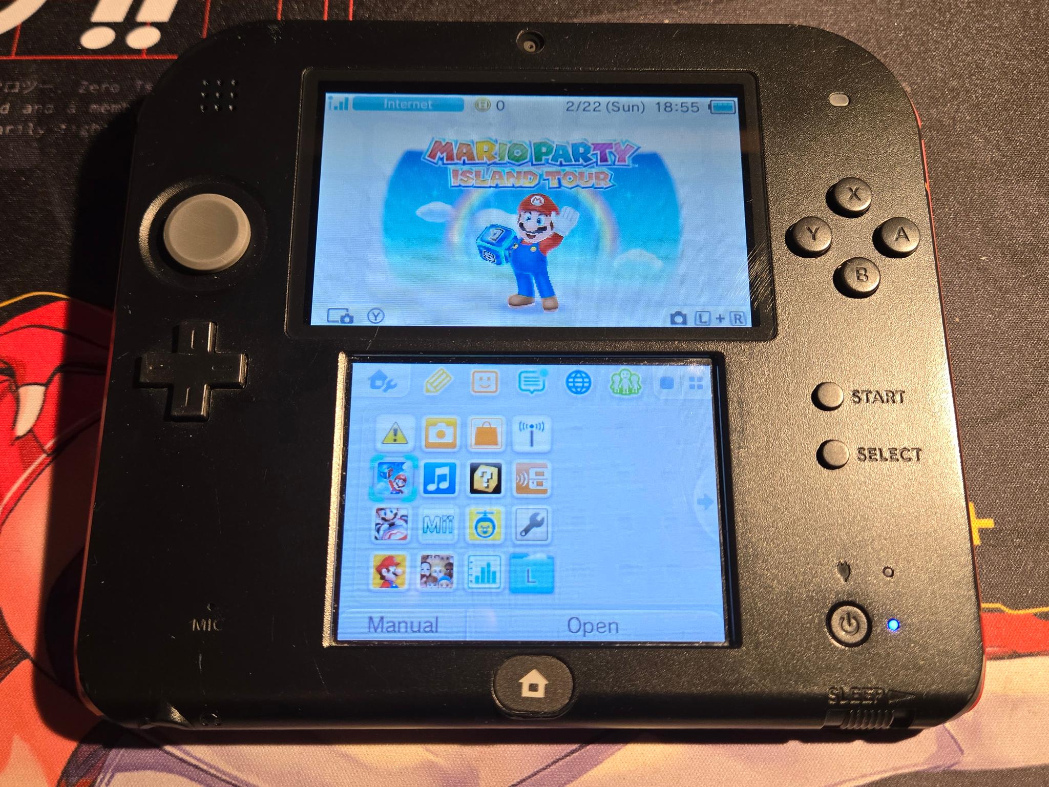 CUSTOM USED Nintendo 2DS Black/Red Handheld Console with Two (2) Games