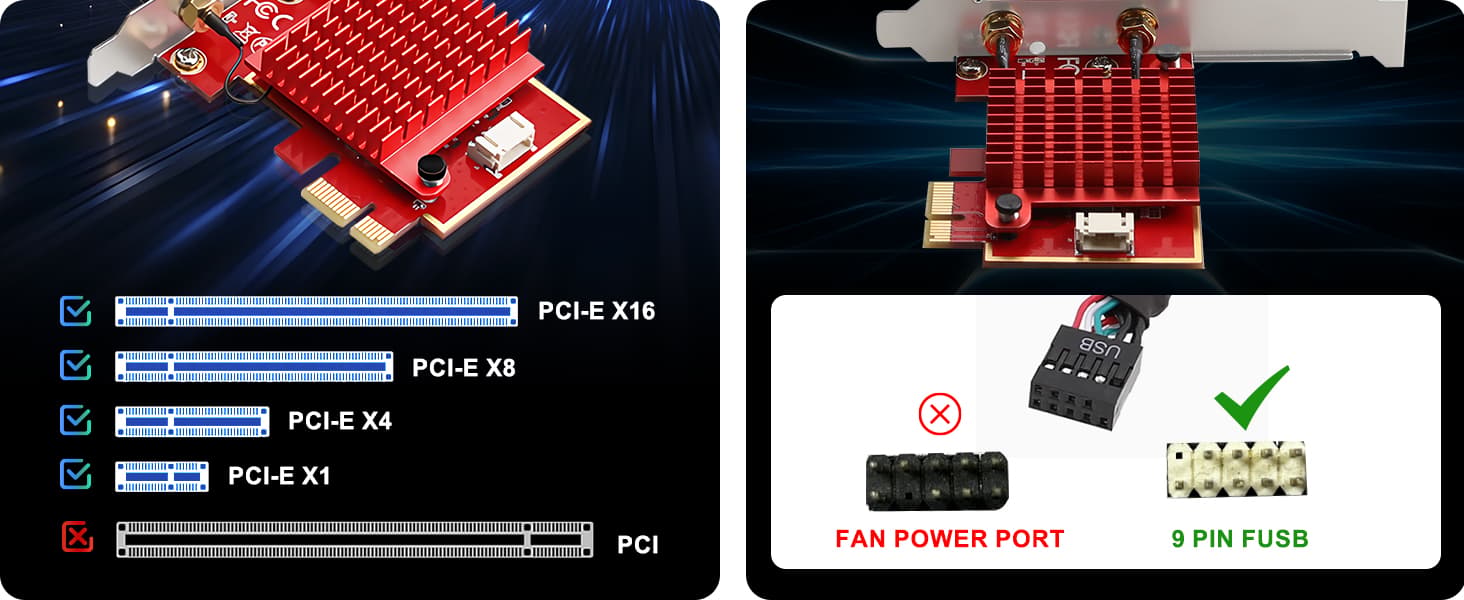 WiFi 6E PCIe Card | Intel AX210 Chip | 5400Mbps Tri-Band 2.4GHz/5GHz/6GHz | Bluetooth 5.3