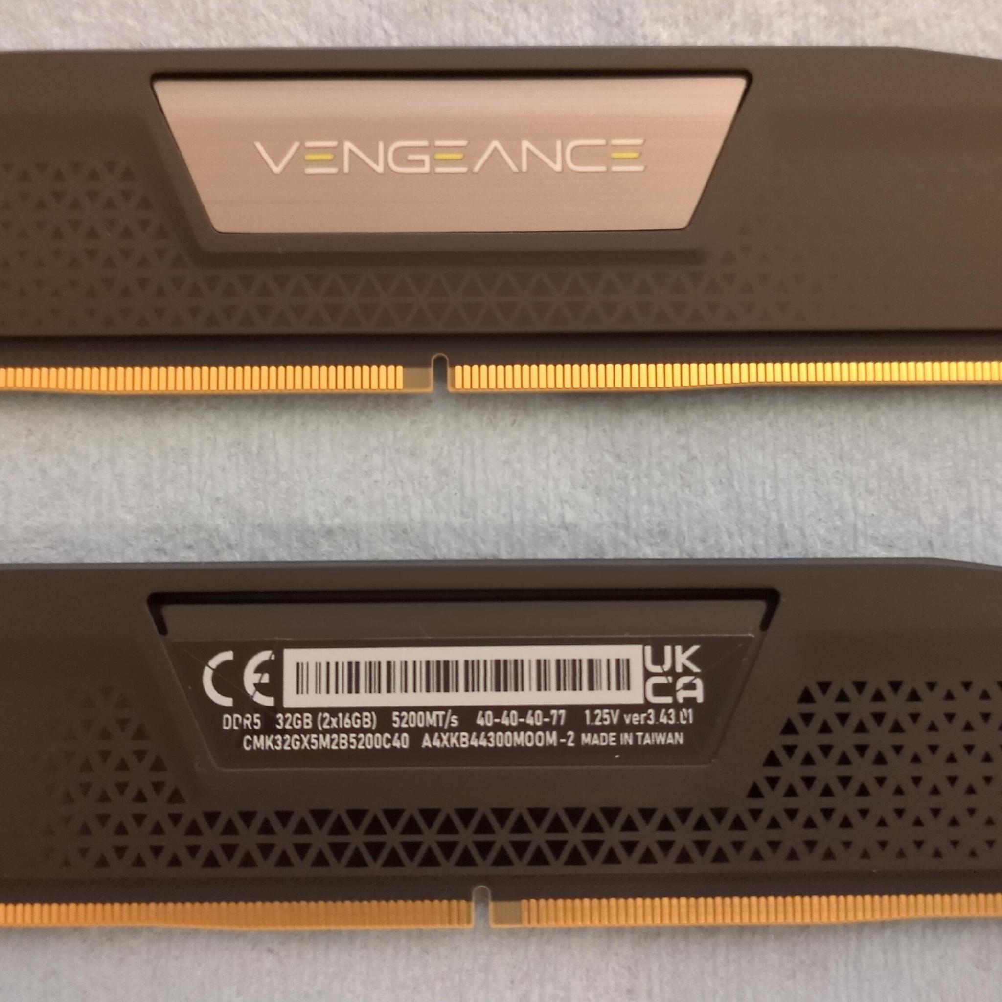 Corsair Vengeance DDR5 32GB (2x16GB) 5200MT/s 40-40-40-77 1.25V