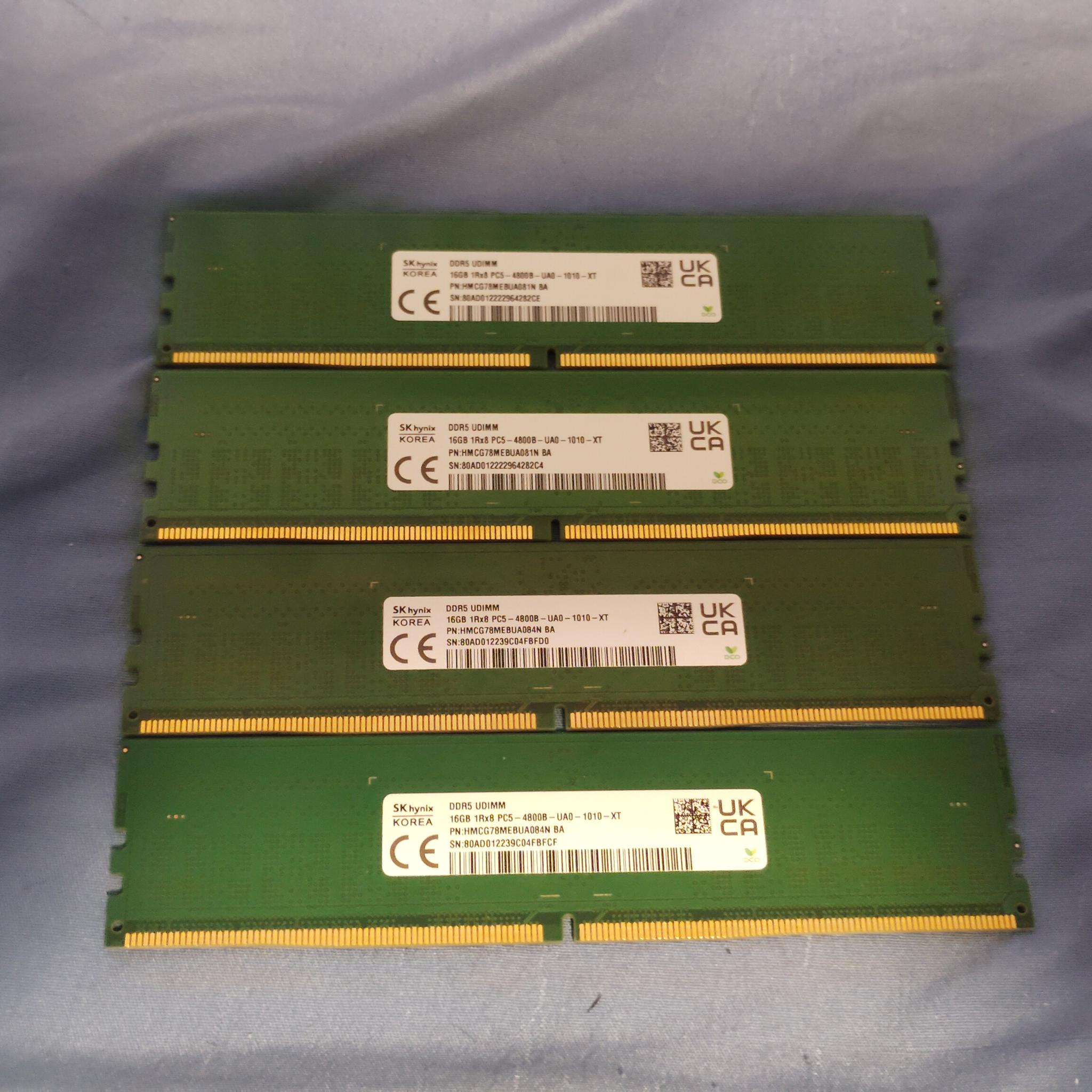 SK Hynix 64 GB (4x16GB) DDR5 4800 Mhz Desktop DIMM Ram - Works