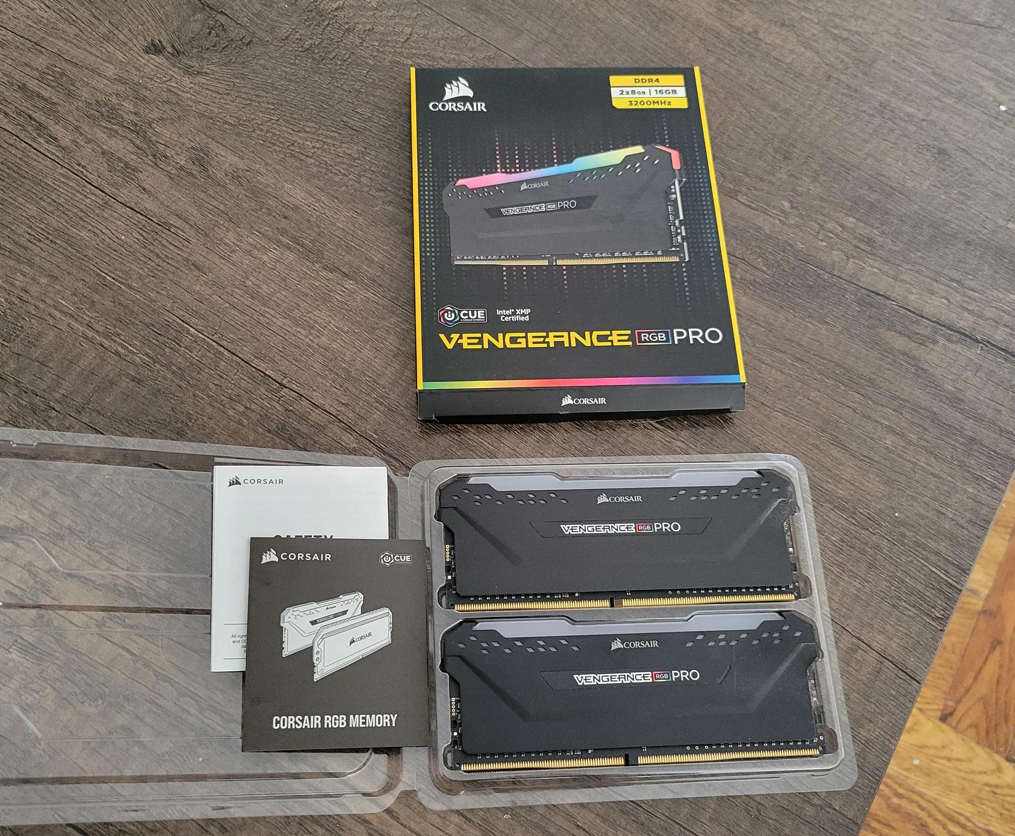 Corsair vengeance RGB Pro 16GB (2 x 8GB)  DDR4 3200 (PC4 25600) CAS latency 16, PC425600