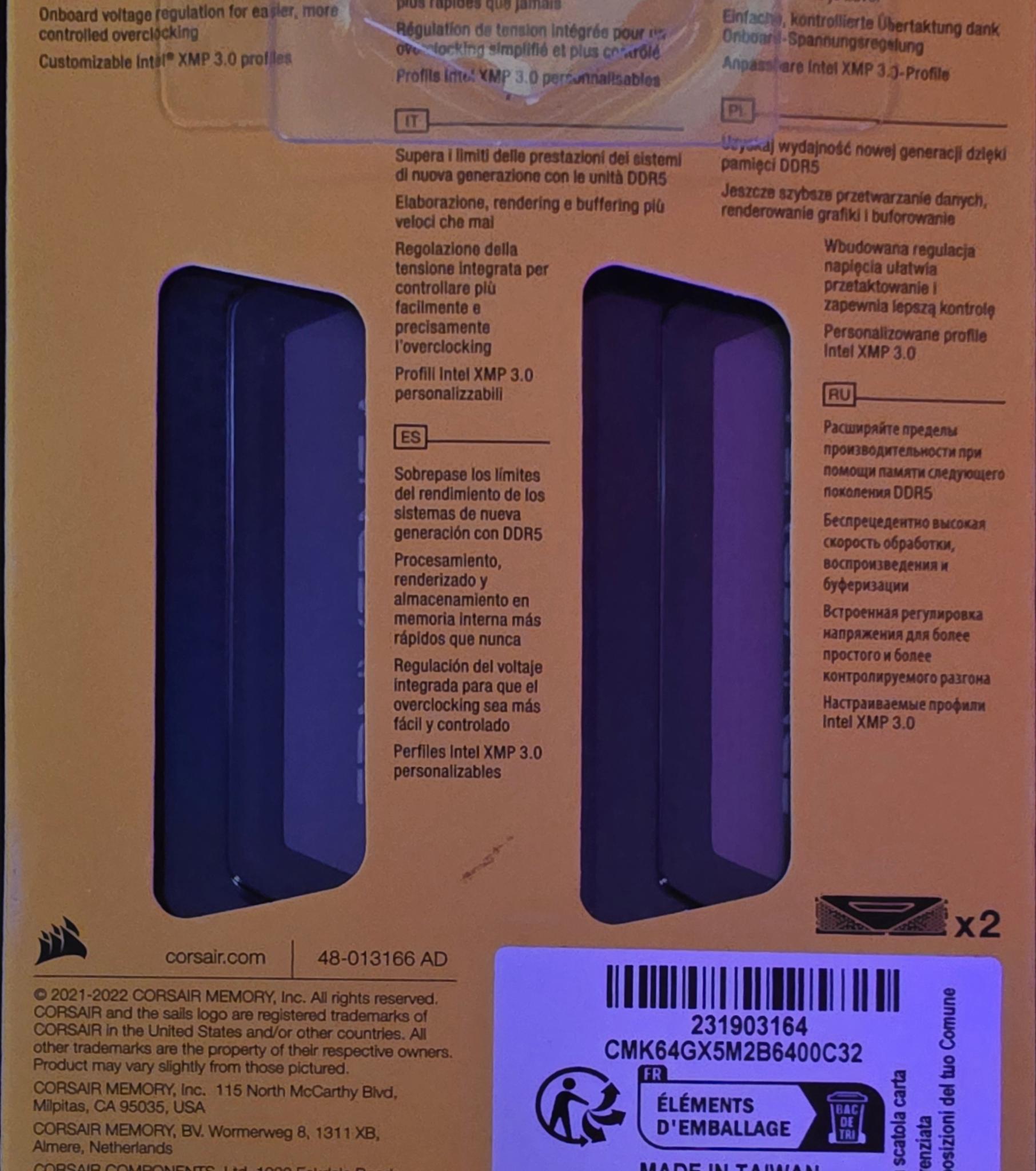 64GB DDR5 6400MHZ CORSAIR VENGEANCE
