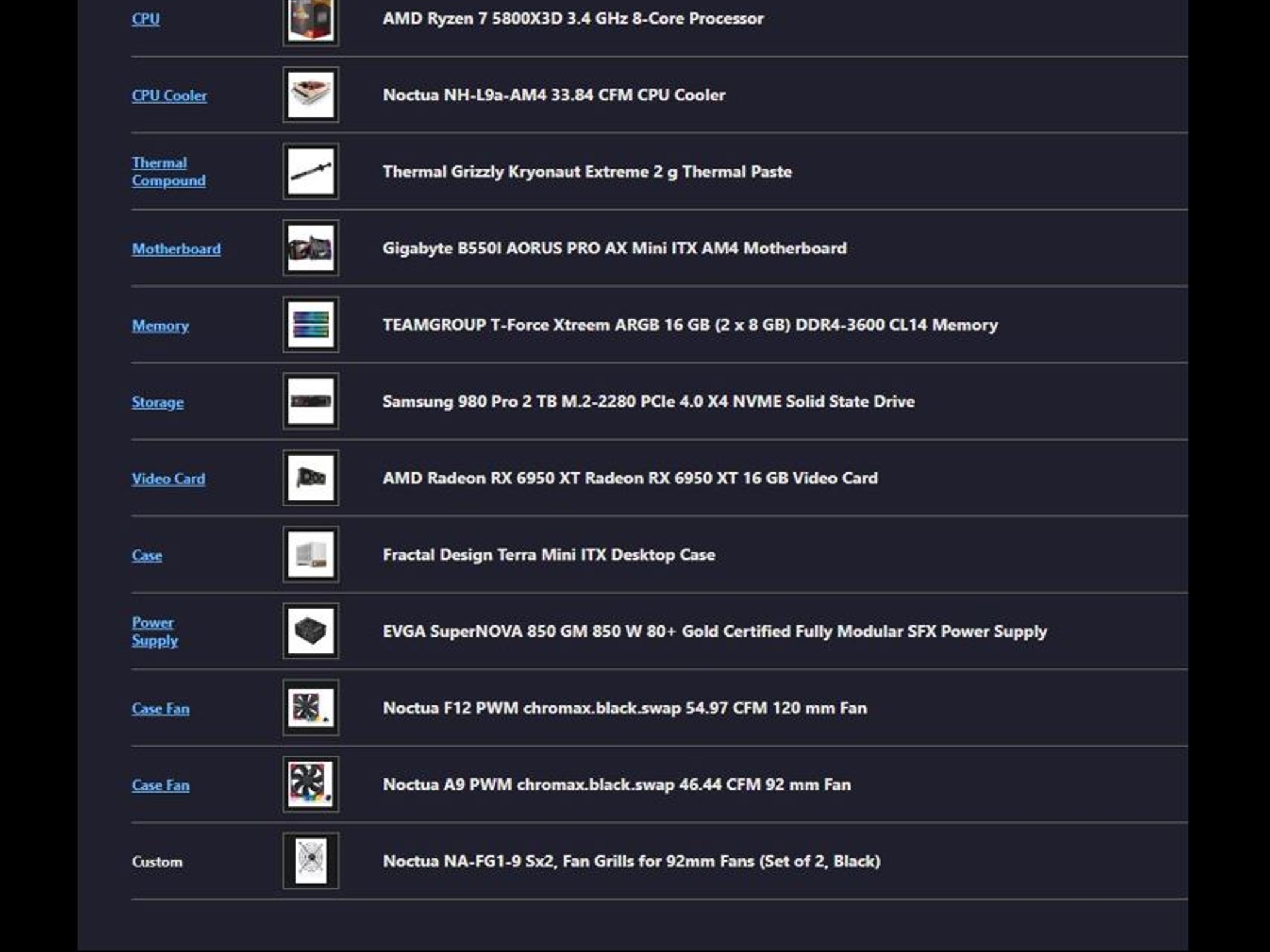 New ITX build - Fractal Terra with 5800X3D, 6950 XT, 16GB RAM, 2TB NVMe, full custom cables