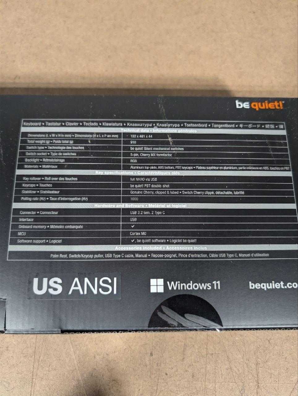 Be Quiet! Light Mount Silent Linear Mechanical Keyboard USB QWERTY