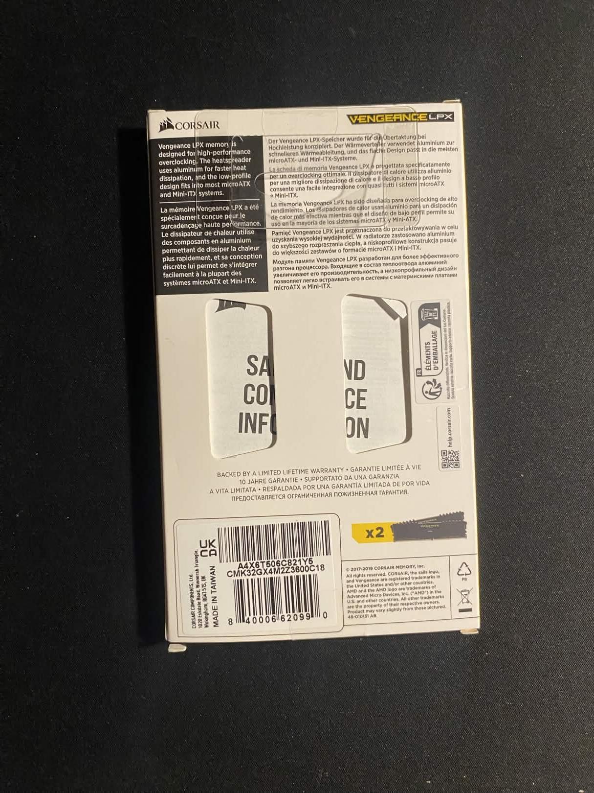 BRAND NEW UNOPENED 32GB CORSAIR DDR4 3600MHZ RAM