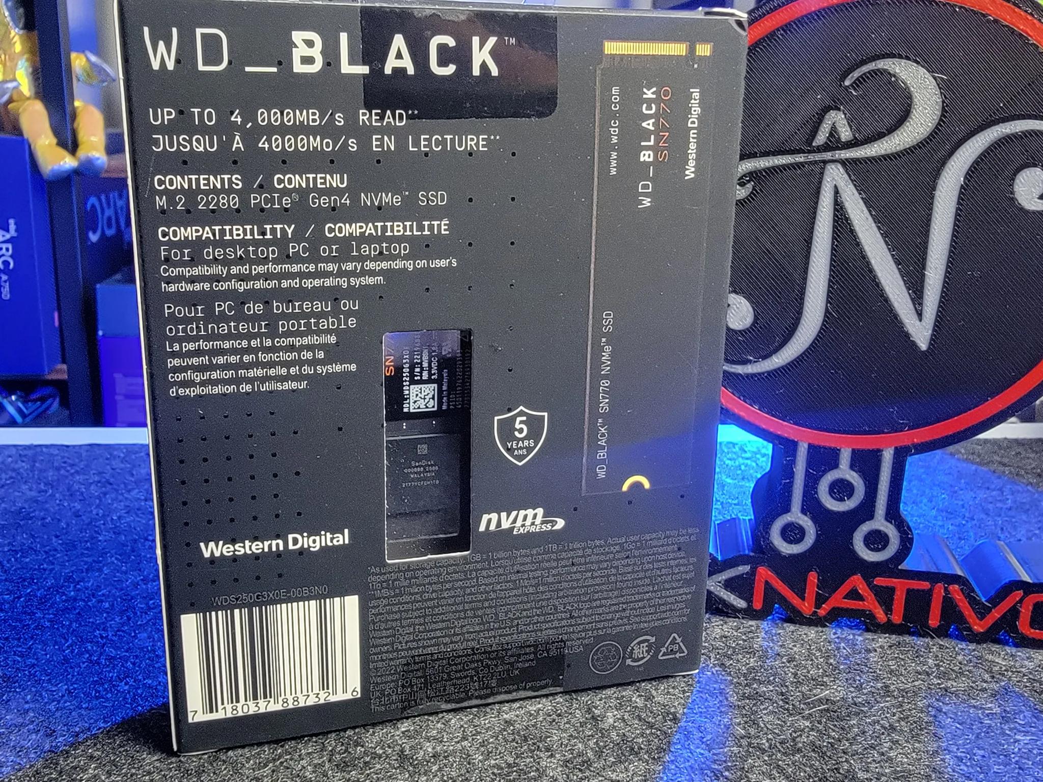 WD_BLACK 250GB SN770 NVMe Internal Gaming SSD Solid State Drive - Gen4 Up to 4,000 MB/s