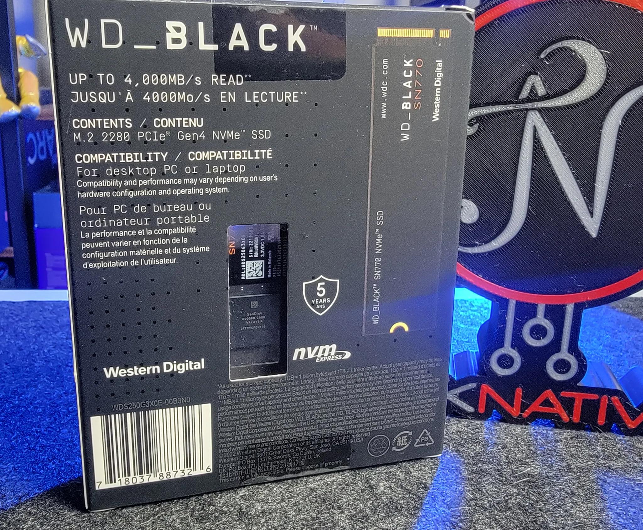 WD_BLACK 250GB SN770 NVMe Internal Gaming SSD Solid State Drive - Gen4 Up to 4,000 MB/s