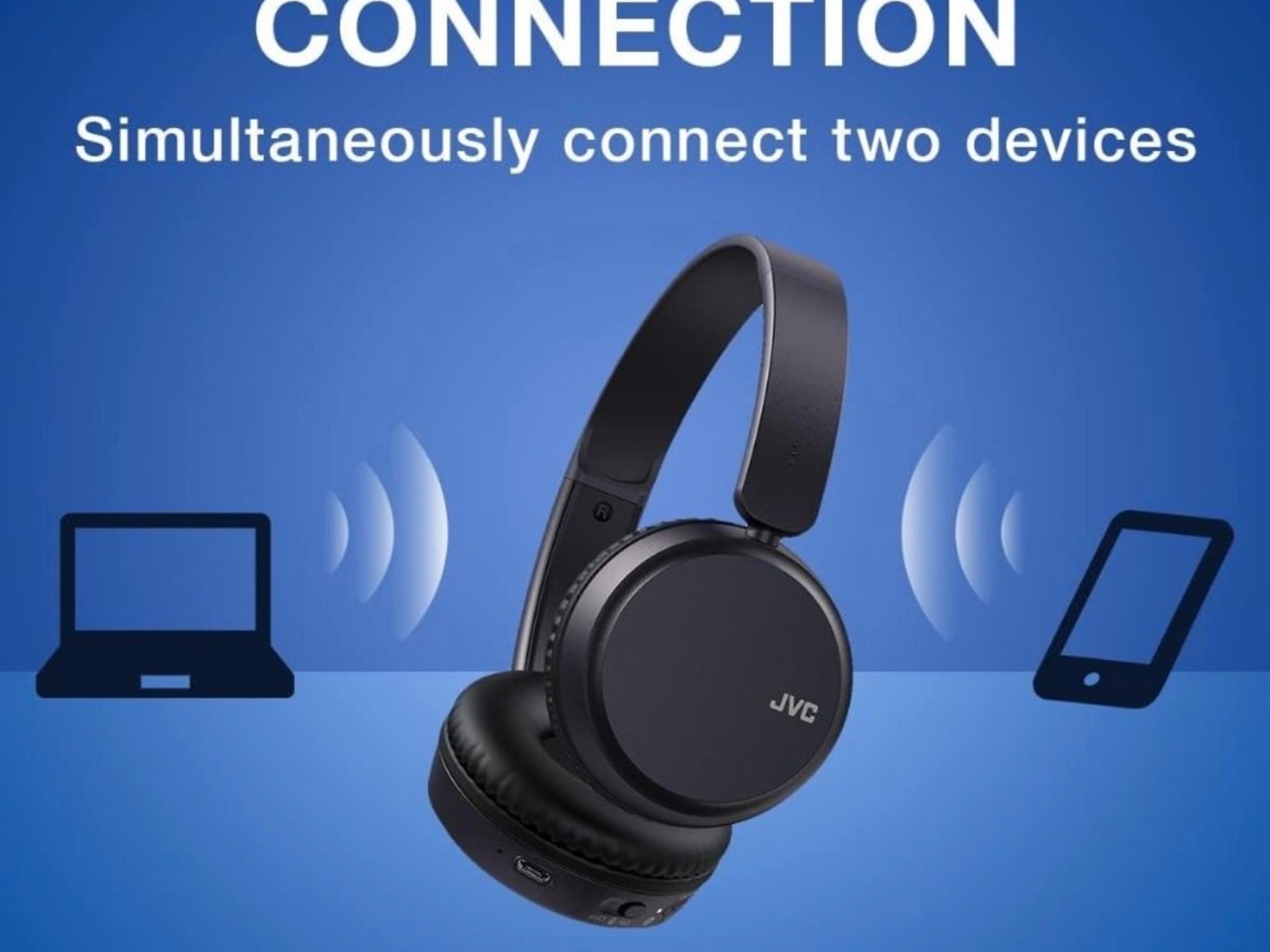 JVC Deep Base Headphones On Ear Wireless Bluetooth HAS36WB