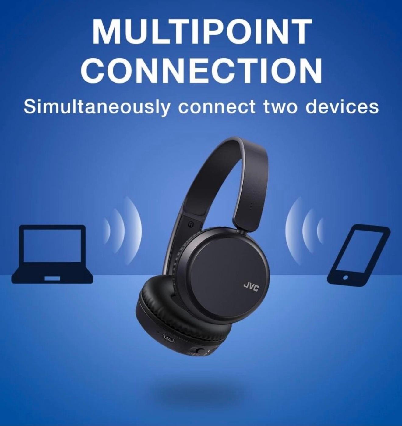 JVC Deep Base Headphones On Ear Wireless Bluetooth HAS36WB