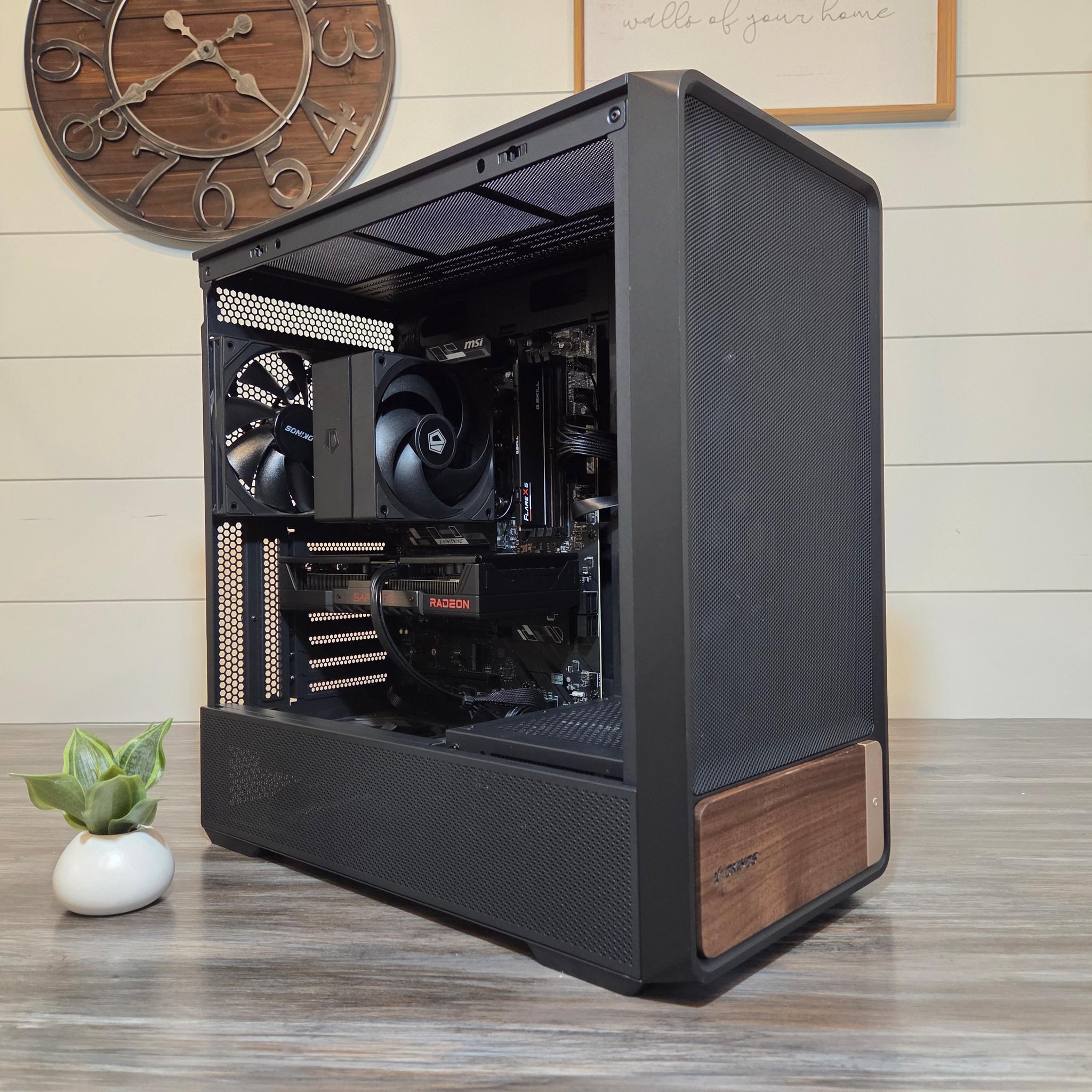 RX 9060 XT | 7600X3D | Sleek All Black/Wood Gaming PC | 1TB SSD | 16GB DDR5