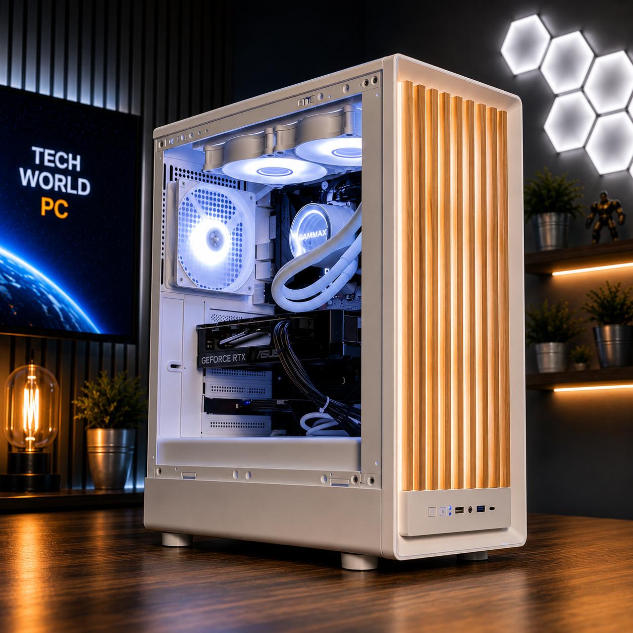 Custom Wood Grain Gaming PC Desktop Intel Core i7 Liquid Cooled 32GB 500GB SSD Nvidia RTX 4060