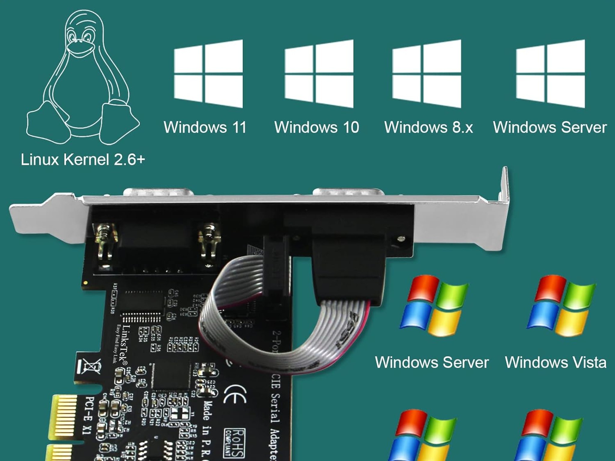 2-Port PCI Express RS-232 DB9 Serial Port Card PCIE RS232 Card, PCIE Serial DB9 Port Card (PCIE-SE2)
