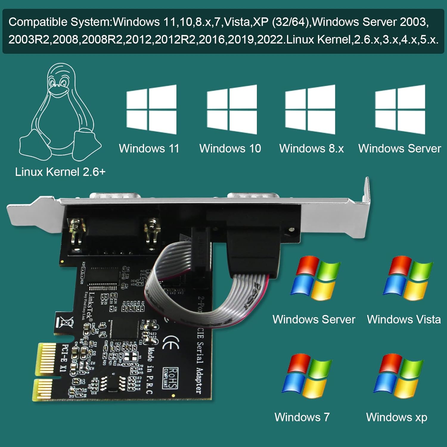 2-Port PCI Express RS-232 DB9 Serial Port Card PCIE RS232 Card, PCIE Serial DB9 Port Card (PCIE-SE2)