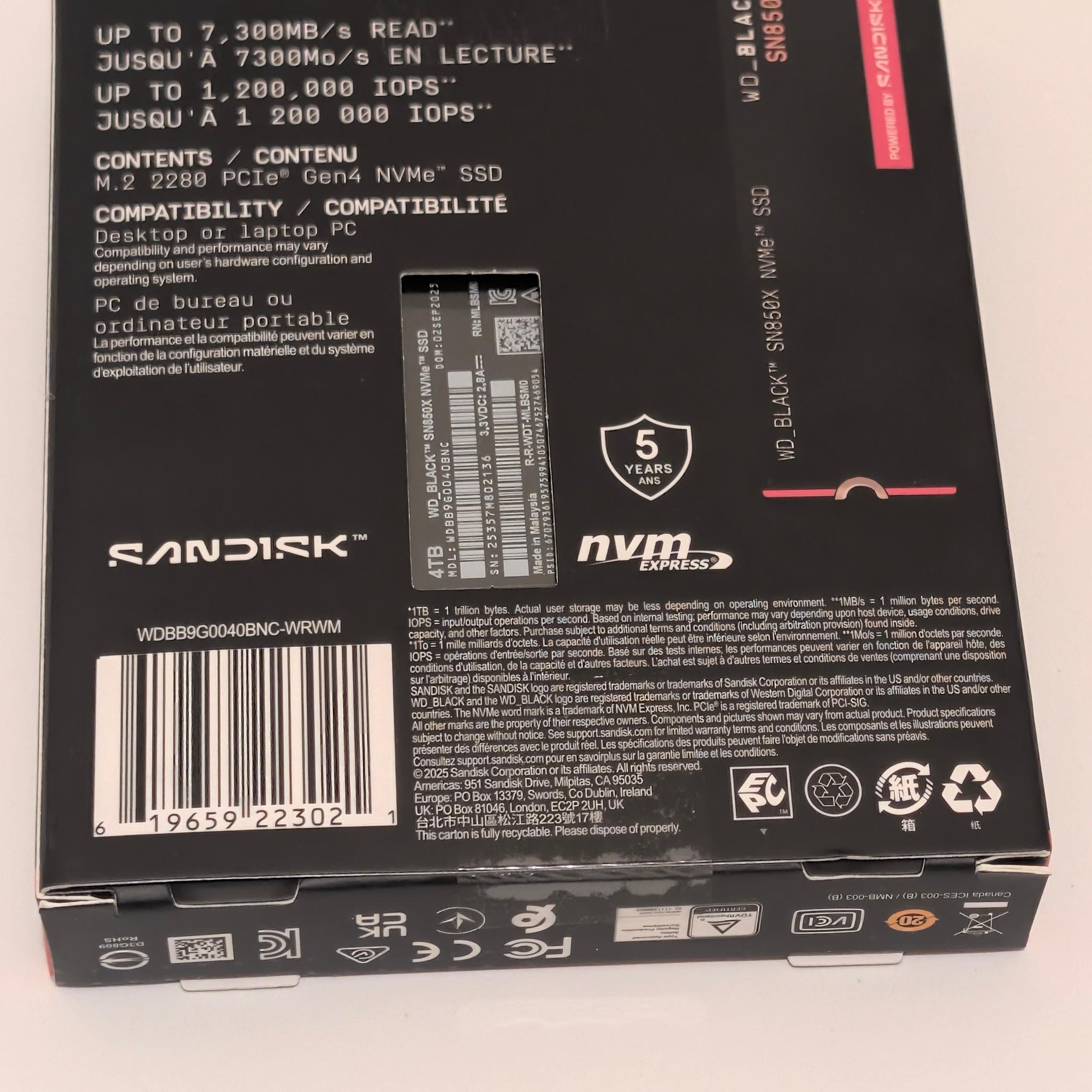 Western Digital WD_BLACK SN850X 4TB NVMe Internal M.2 SSD NEW SEALED w/o heatsink
