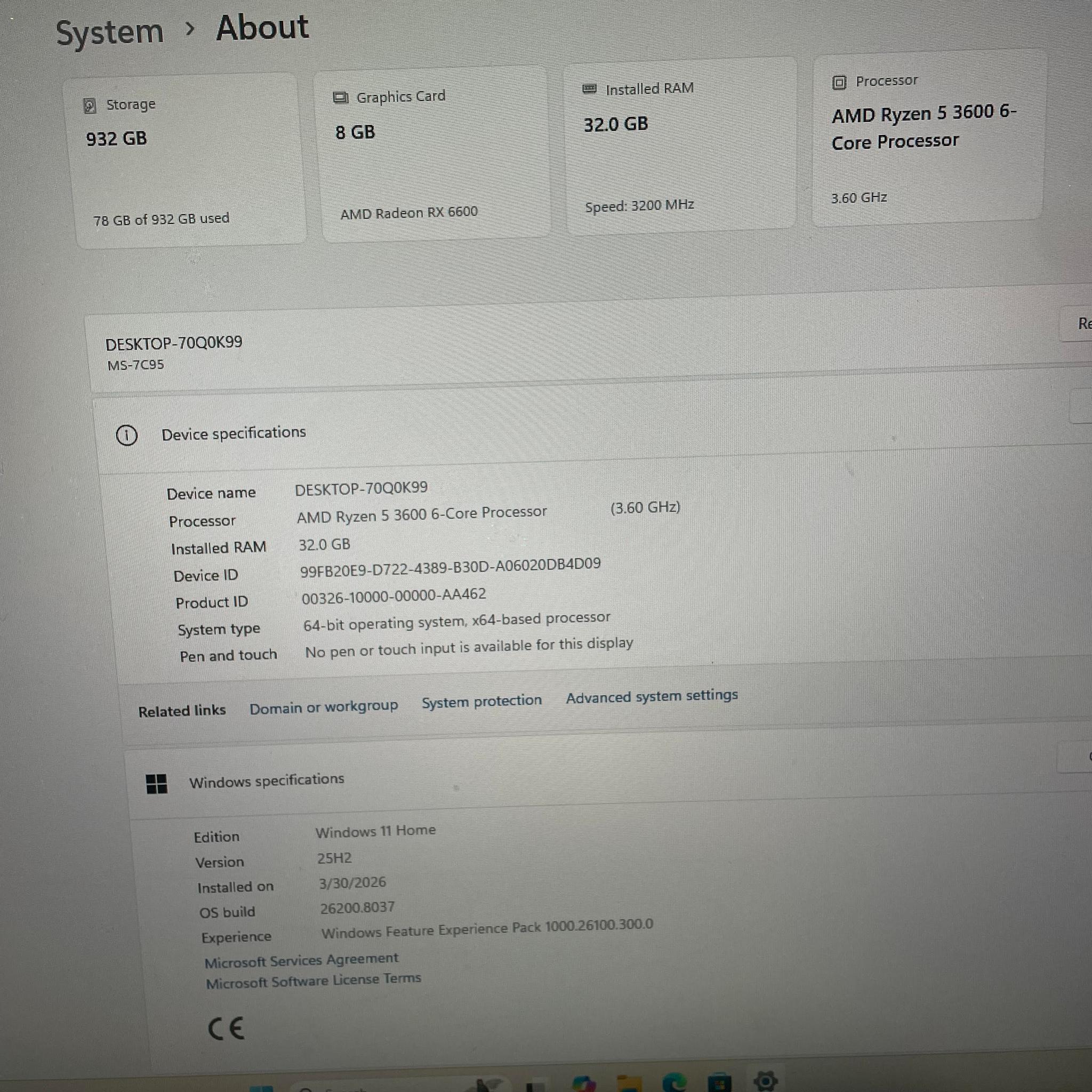Gaming PC RX 6600 | Ryzen 5 3600 | 32GB RAM | Ready to Play
