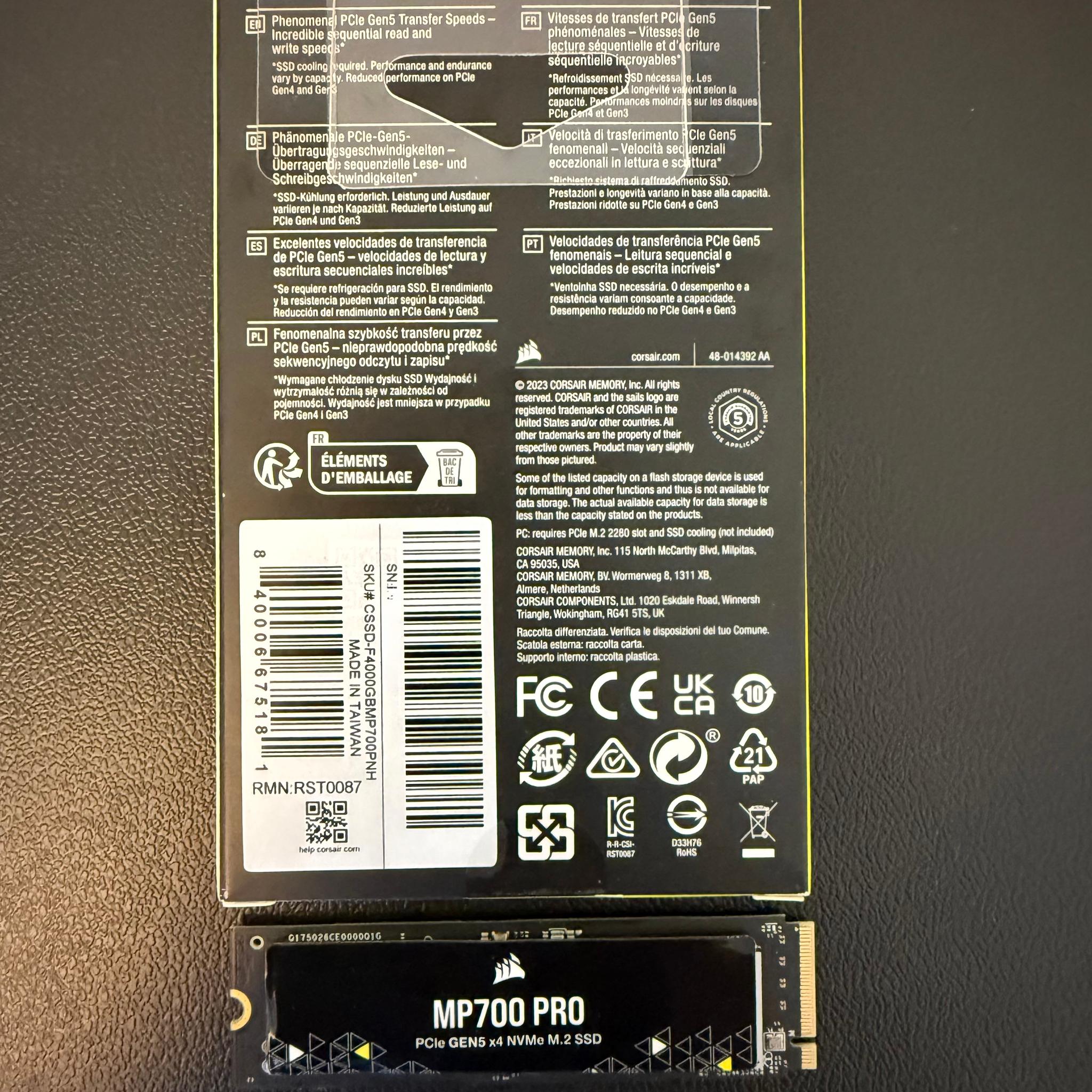 Corsair MP700 PRO 4TB PCIe Gen5 NVMe SSD | 12,000+ MB/s | Box Included
