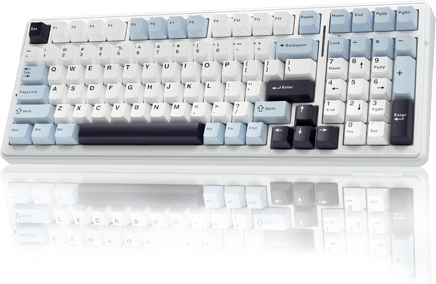 AULA F99 Wireless Mechanical Keyboard - Blue & White, RGB, Hot-Swappable, 99 Keys, Pre-Lubed