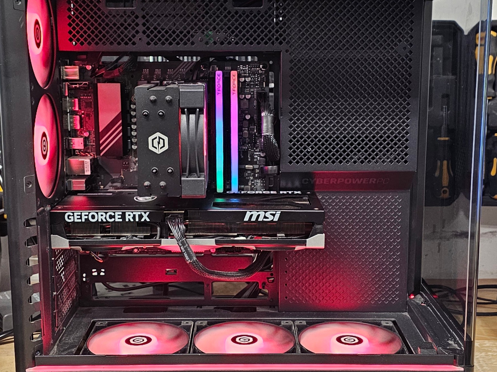 Black CyberPowerPC PC Case with Tempered Glass w/ 5 Fans