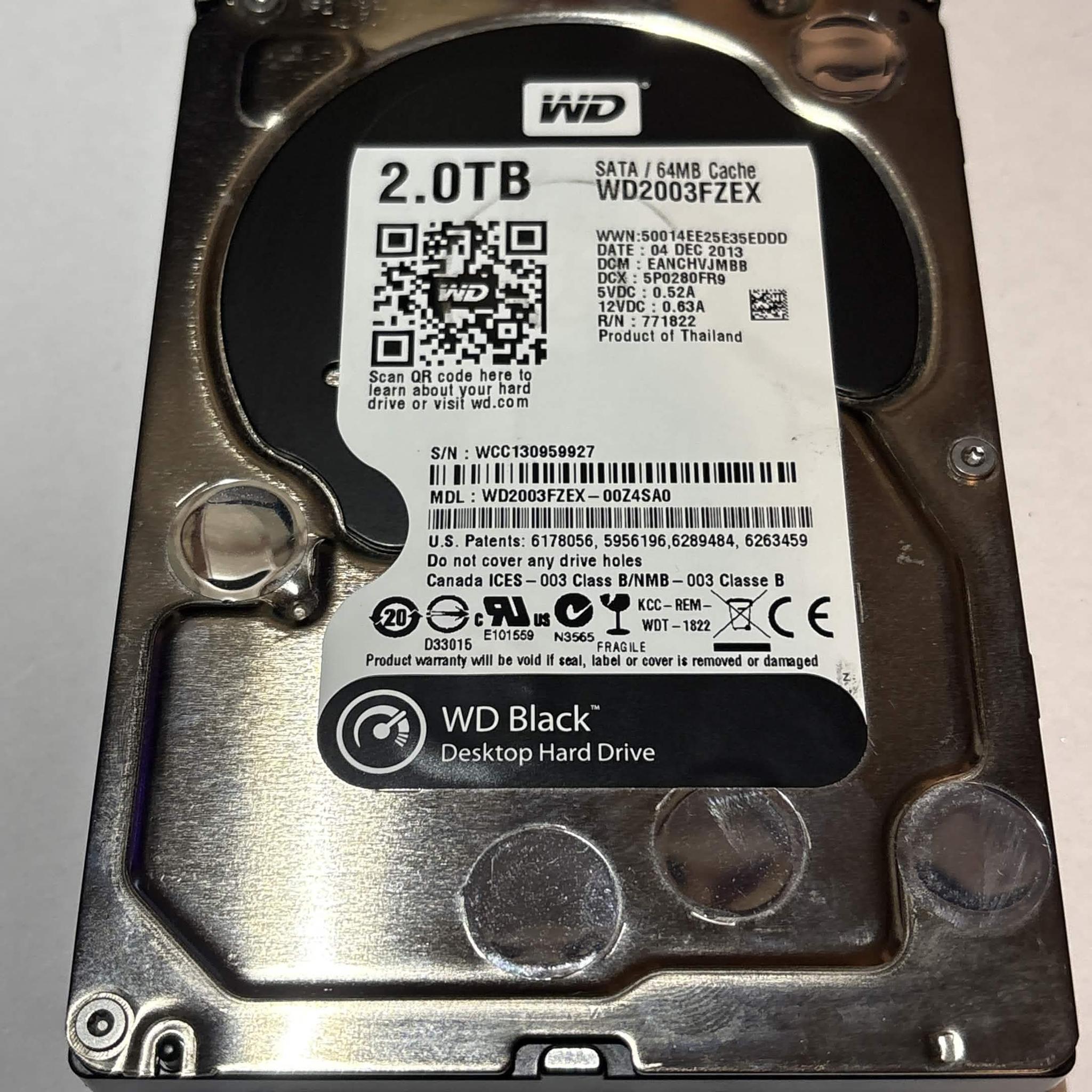 WD Black 2TB 7200RPM 3.5" SATA HDD – WD2003FZEX – Good SMART