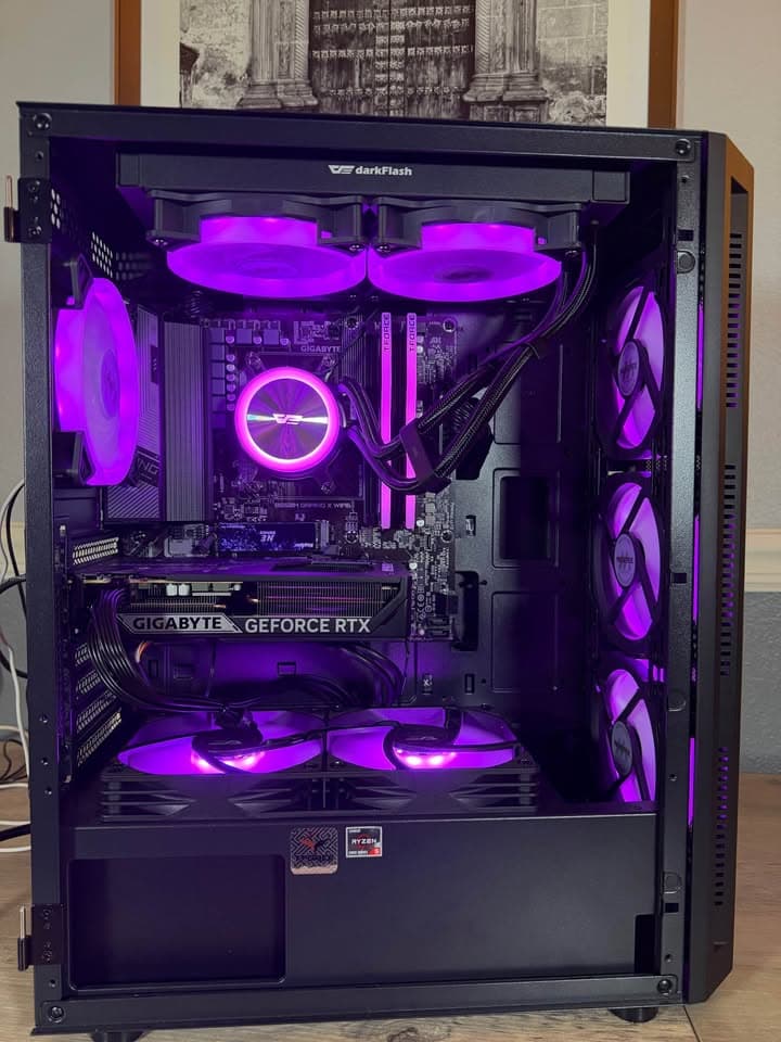 Awesome Black Custom 1080p Ultra Gaming PC: RTX 5060, 1Tb NVMe, 16GB DDR4, AIO, 8 Case Fans