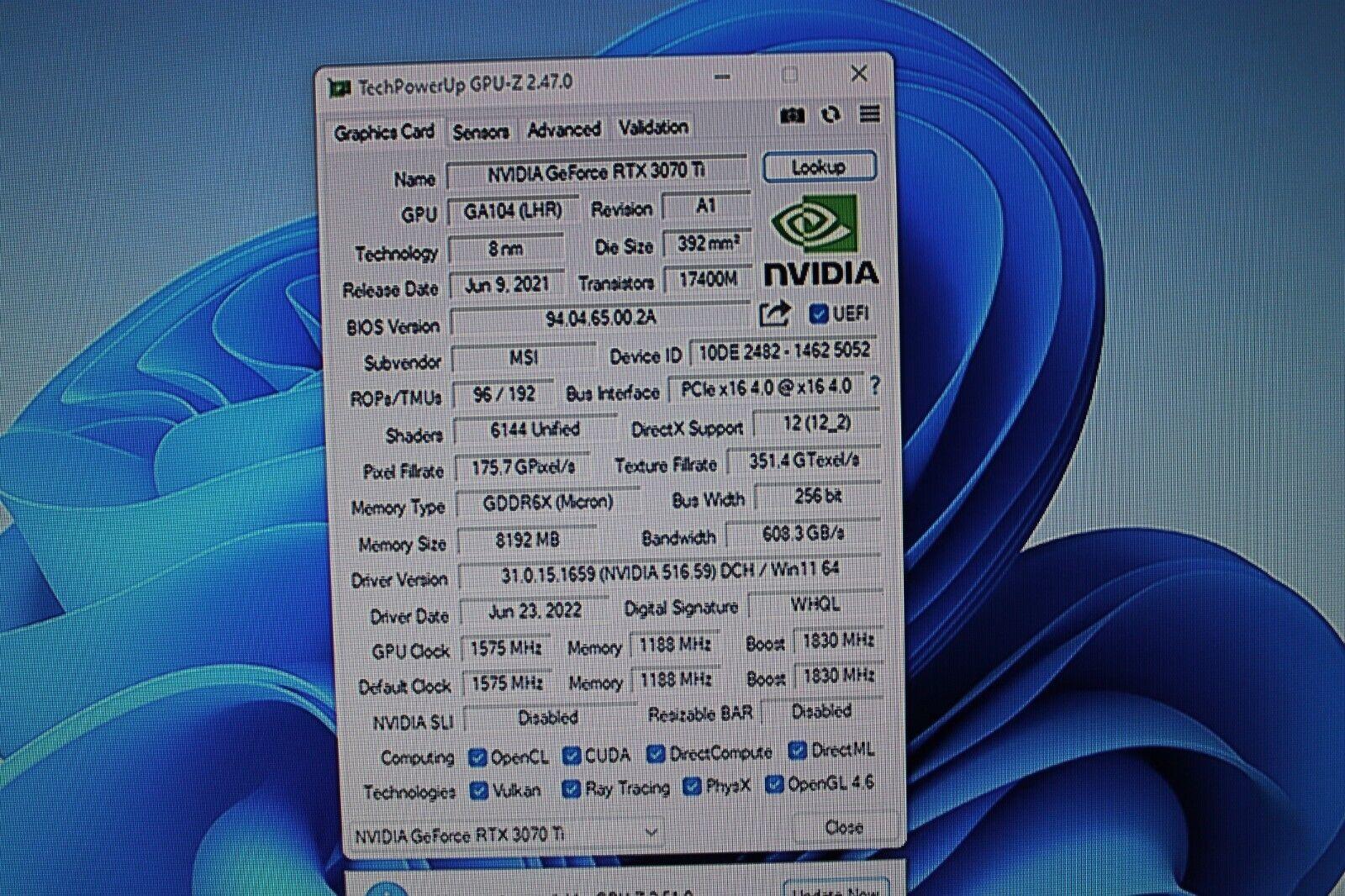 MSi Geforce RTX 3070 Ti GAMING X TRIO 8G 8GB LHR GDDR6X Graphics Card GPU