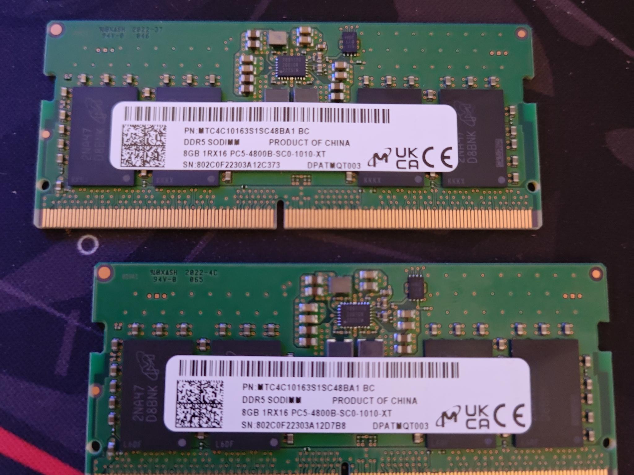 2 sticks of DDR 5 laptop memory