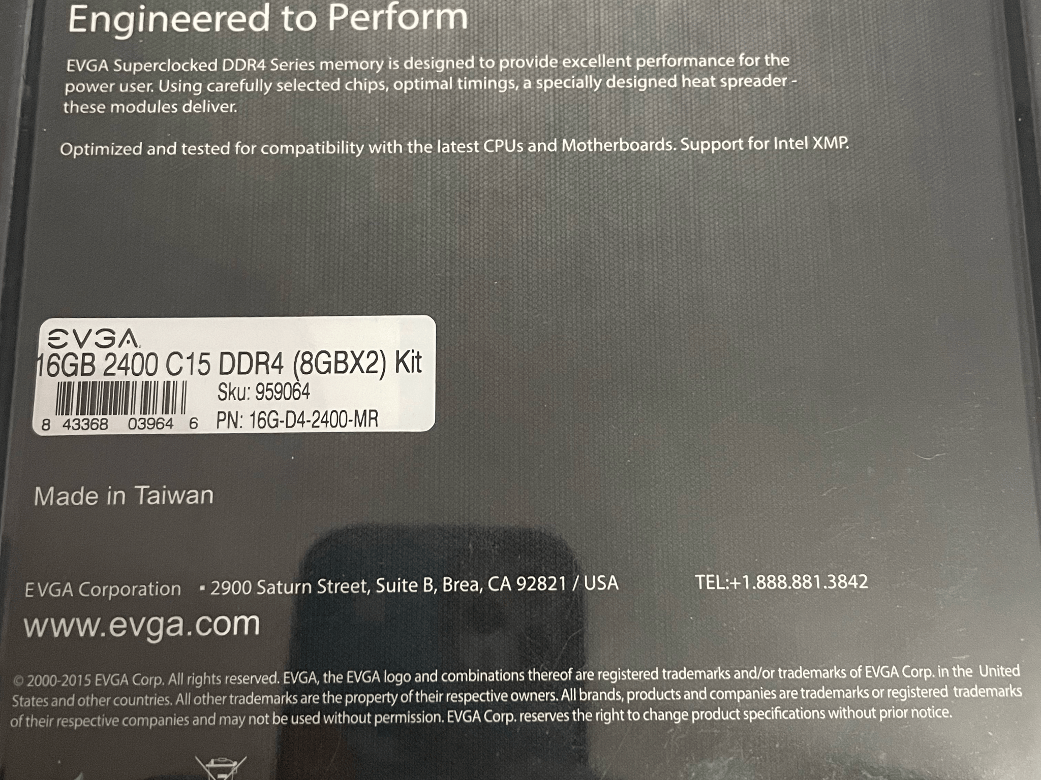 EVGA Superclocked 16GB DDR4 2400 Ram