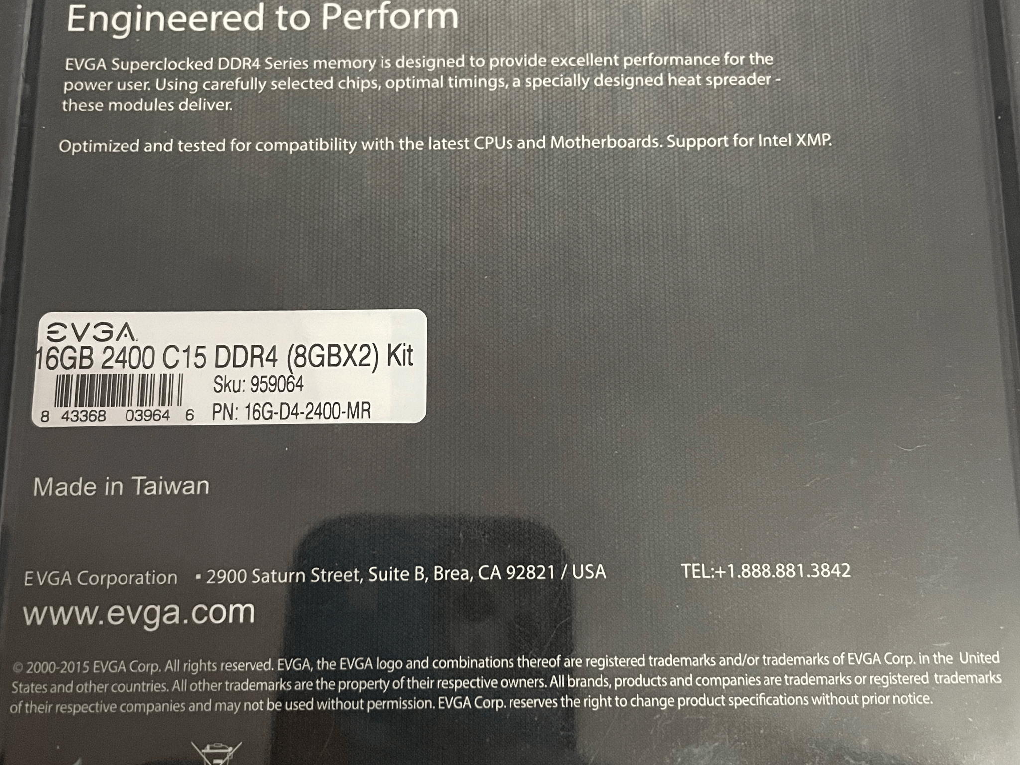EVGA Superclocked 16GB DDR4 2400 Ram