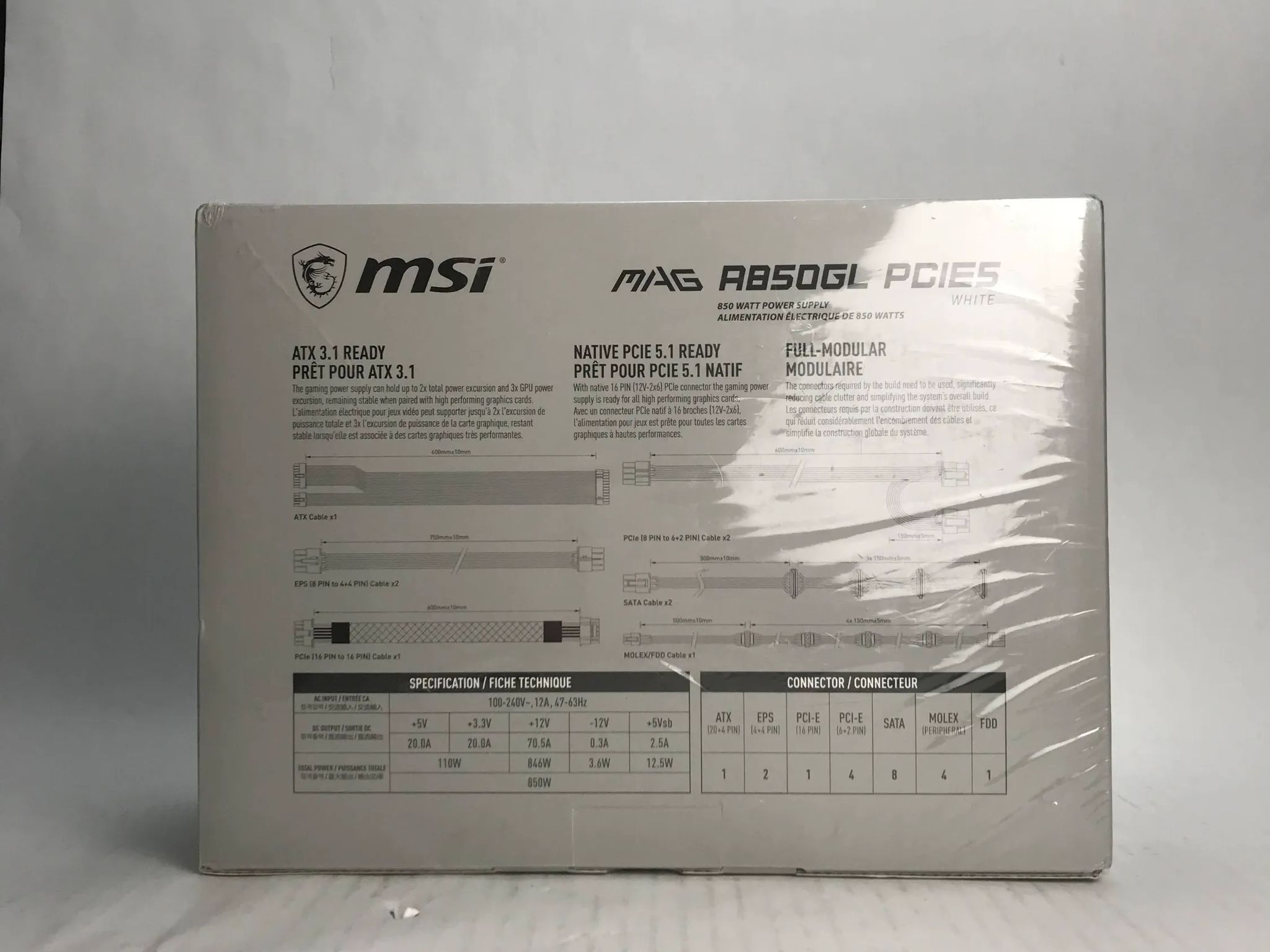 Msi Mag A850gl Pcie 5.1 White Gaming Power Supply - Full Modular - 80 Plus Gold