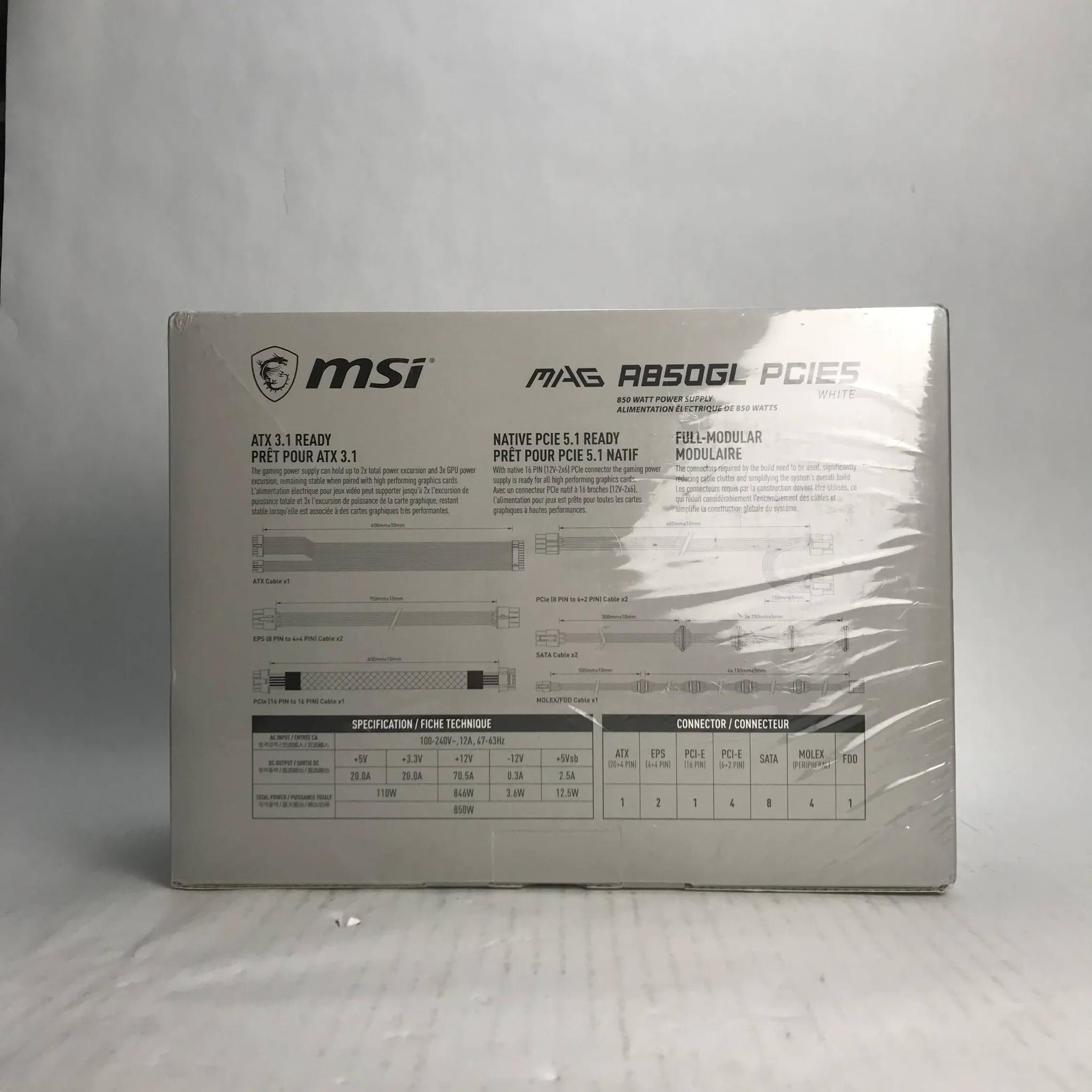 Msi Mag A850gl Pcie 5.1 White Gaming Power Supply - Full Modular - 80 Plus Gold