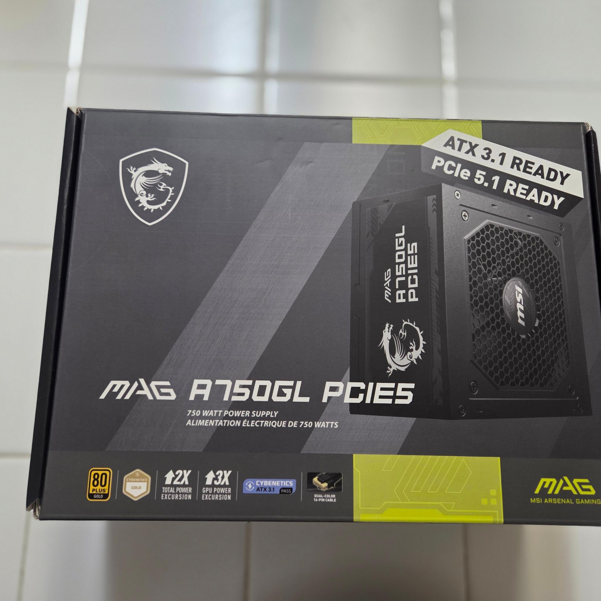 "NEW" MSI MAG A750GL PCIE5 750W Power Supply (BLOCK ONLY - NO CABLES)