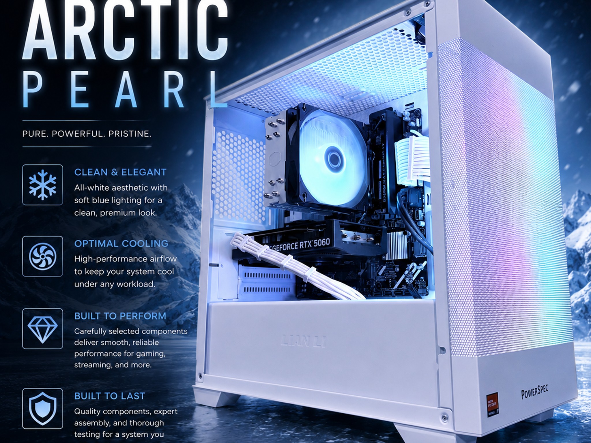 ❄️"Arctic Pearl"⚪️| 1400p Gaming | Ryzen 5 7500X3D | RTX 5060 | 16GB DDR5 Ram | 1TB NVMe SSD