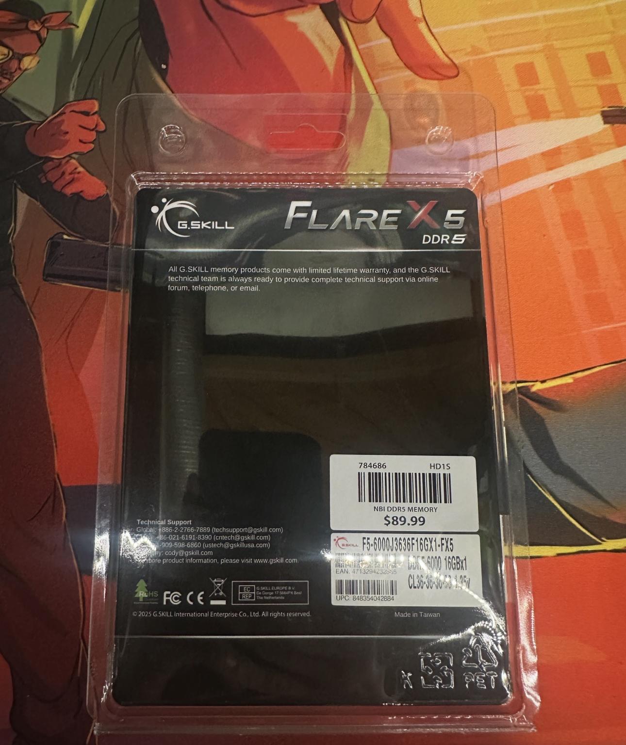 G.Skill Flare X5 16GB (1x16GB) DDR5-6000 PC5-48000 CL36 Single Channel  F5-6000J3636F16GX1-FX5