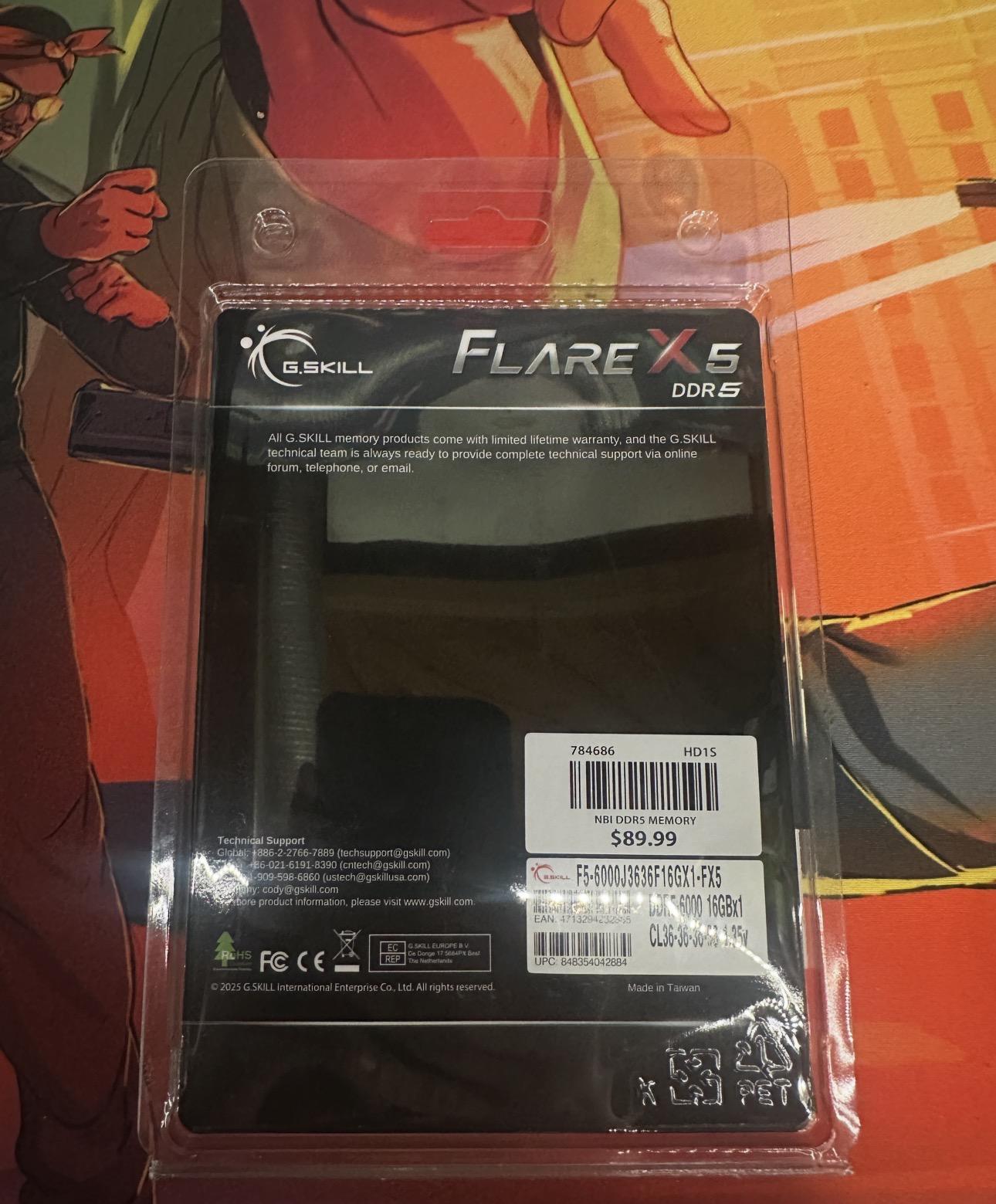 G.Skill Flare X5 16GB (1x16GB) DDR5-6000 PC5-48000 CL36 Single Channel  F5-6000J3636F16GX1-FX5