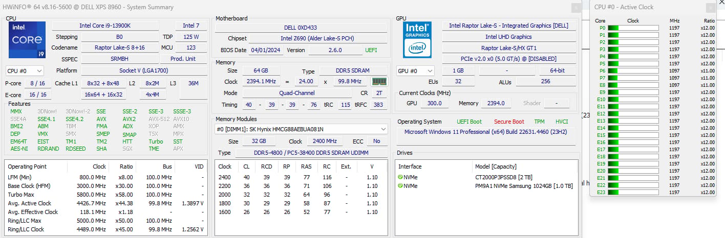 Dell Intel Core-i9 13900K 64GB RAM RTX4070Ti 3TB SSD