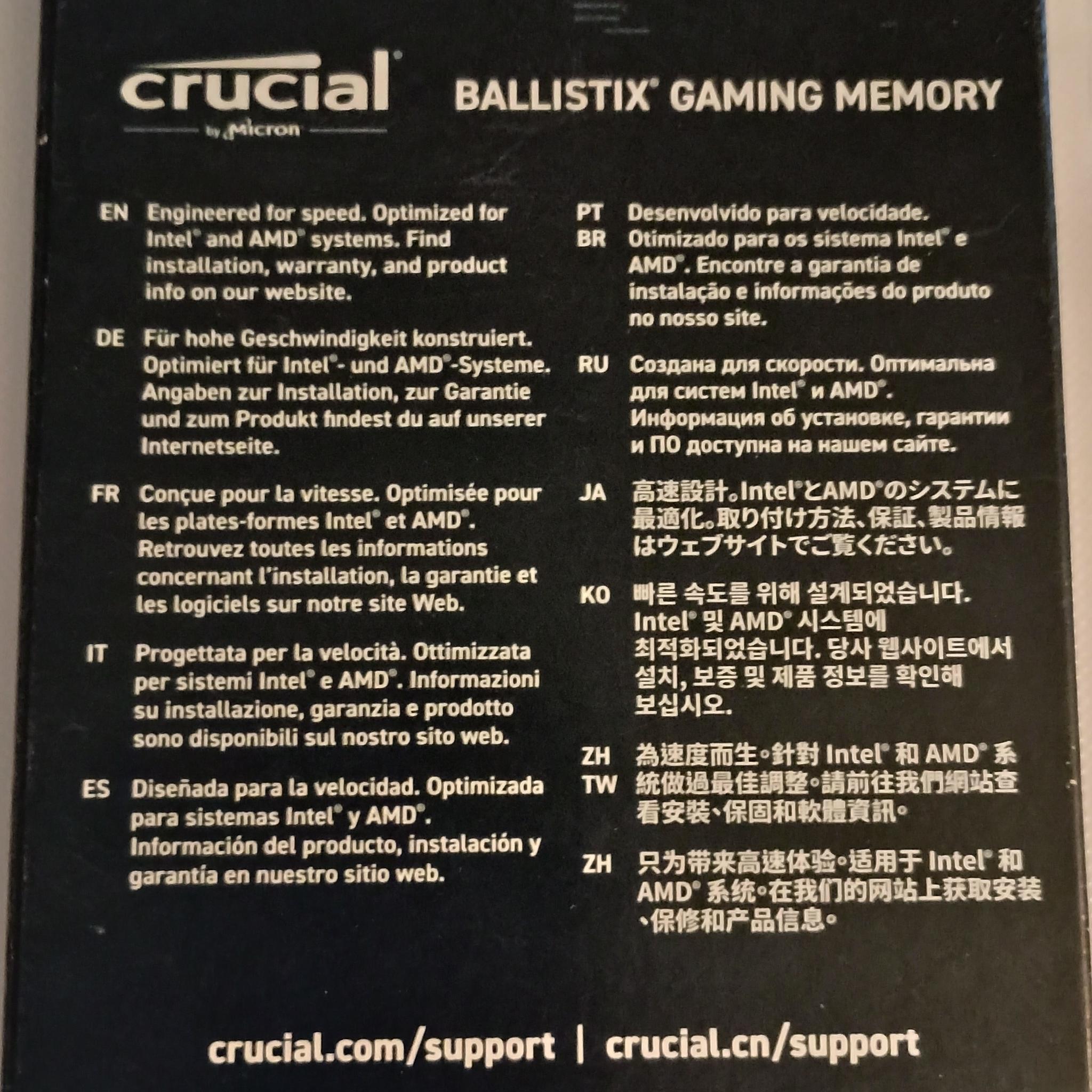 Crucial Ballistix 16gb DDRR4 3600mhz 2x8GB memory kit. BL2K8G36C16U4B