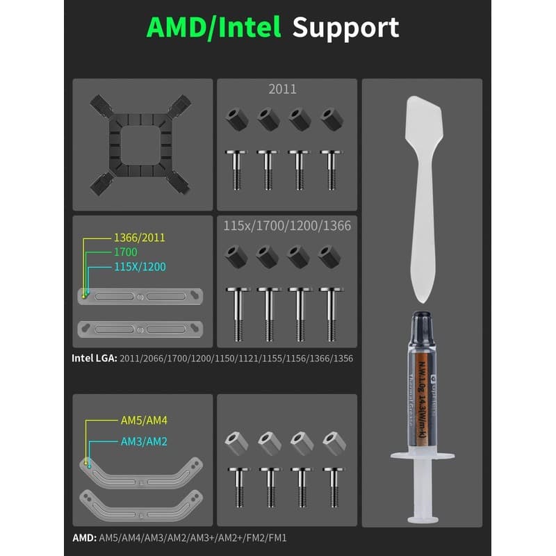 upHere White Single Fan CPU Cooler
