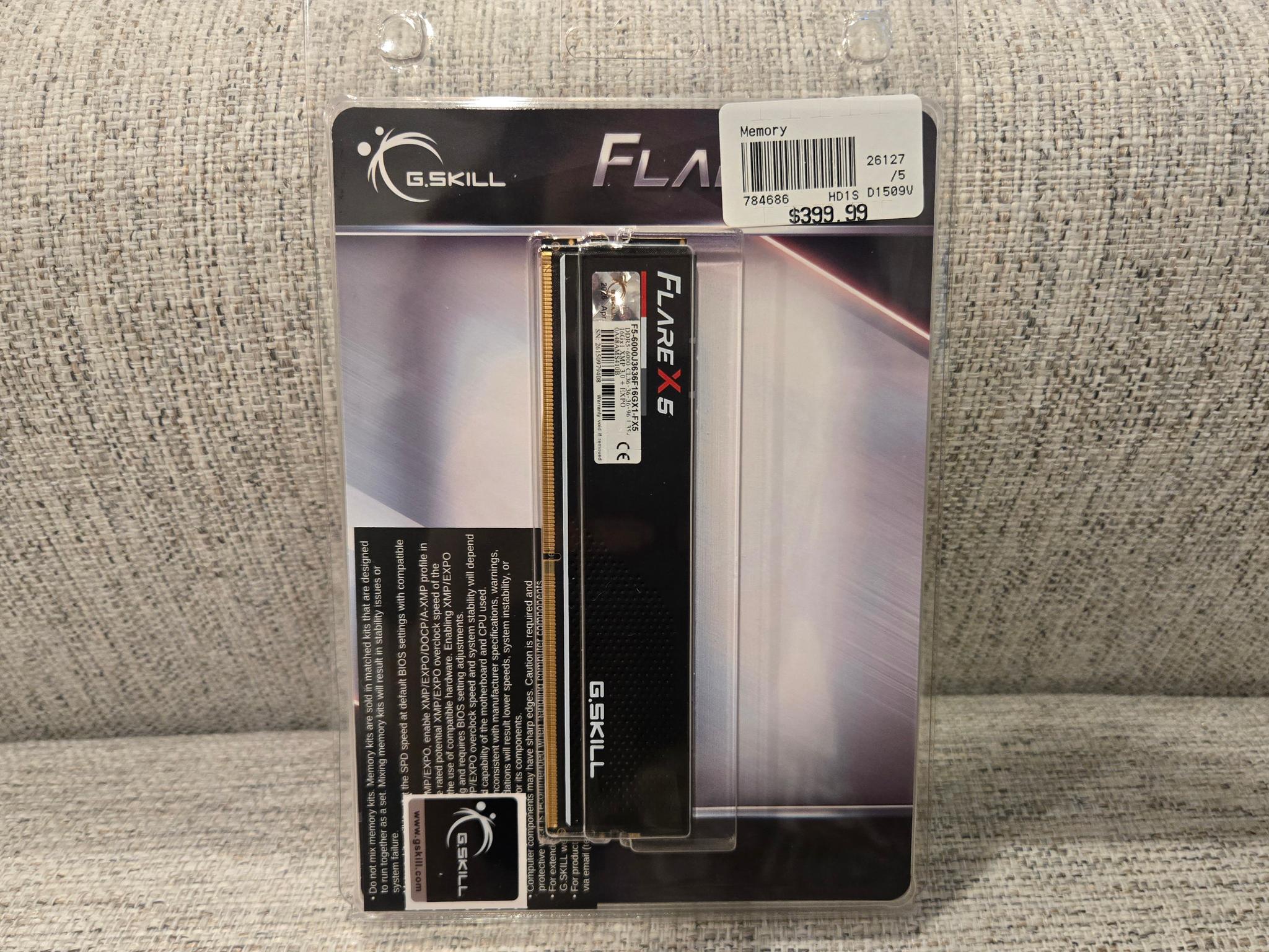 1x16GB DDR5-6000 C36 DIMM (G.Skill FlareX5) -BNIB