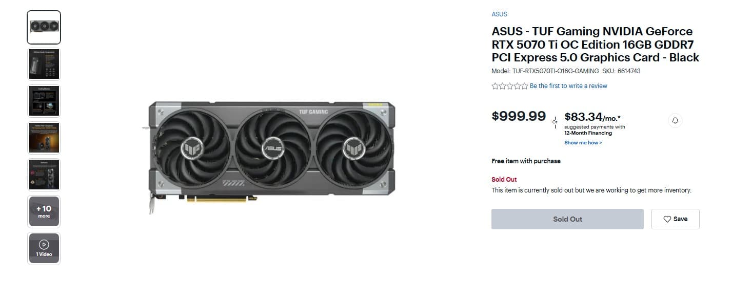 ASUS TUF Gaming GeForce RTX 5070 Ti OC Edition 16GB