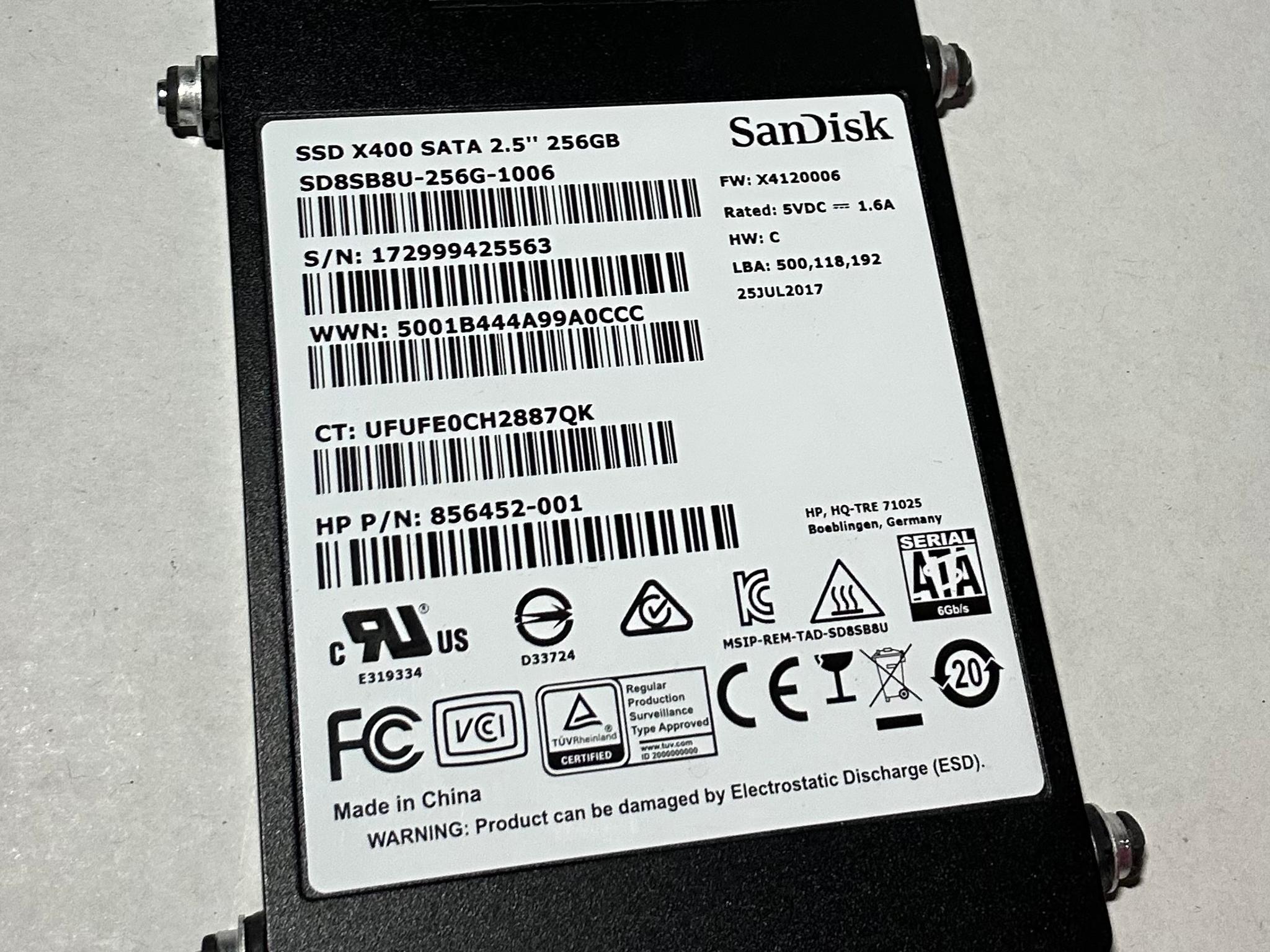 SanDisk X400 256GB 2.5” SATA SSD