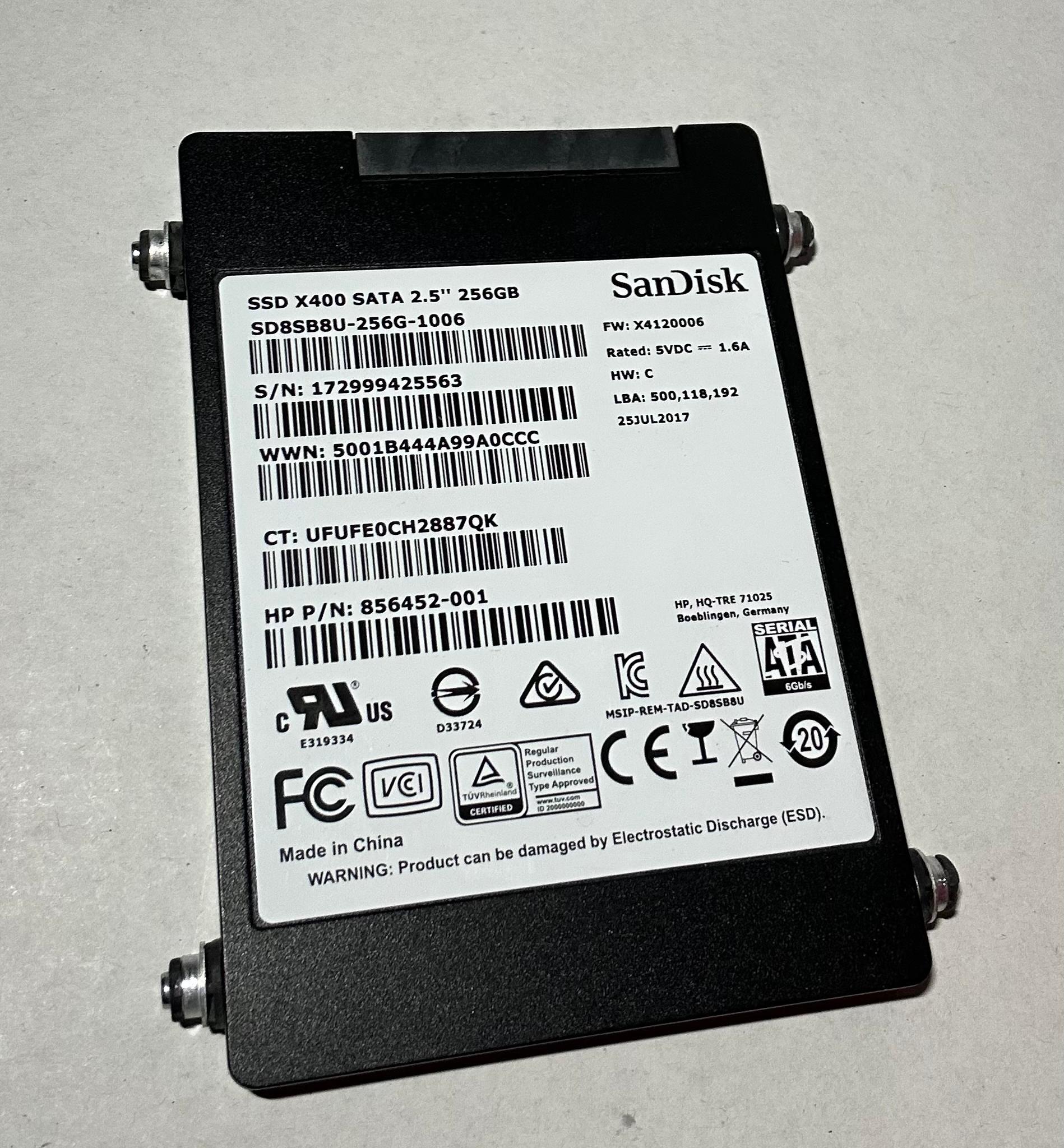 SanDisk X400 256GB 2.5” SATA SSD