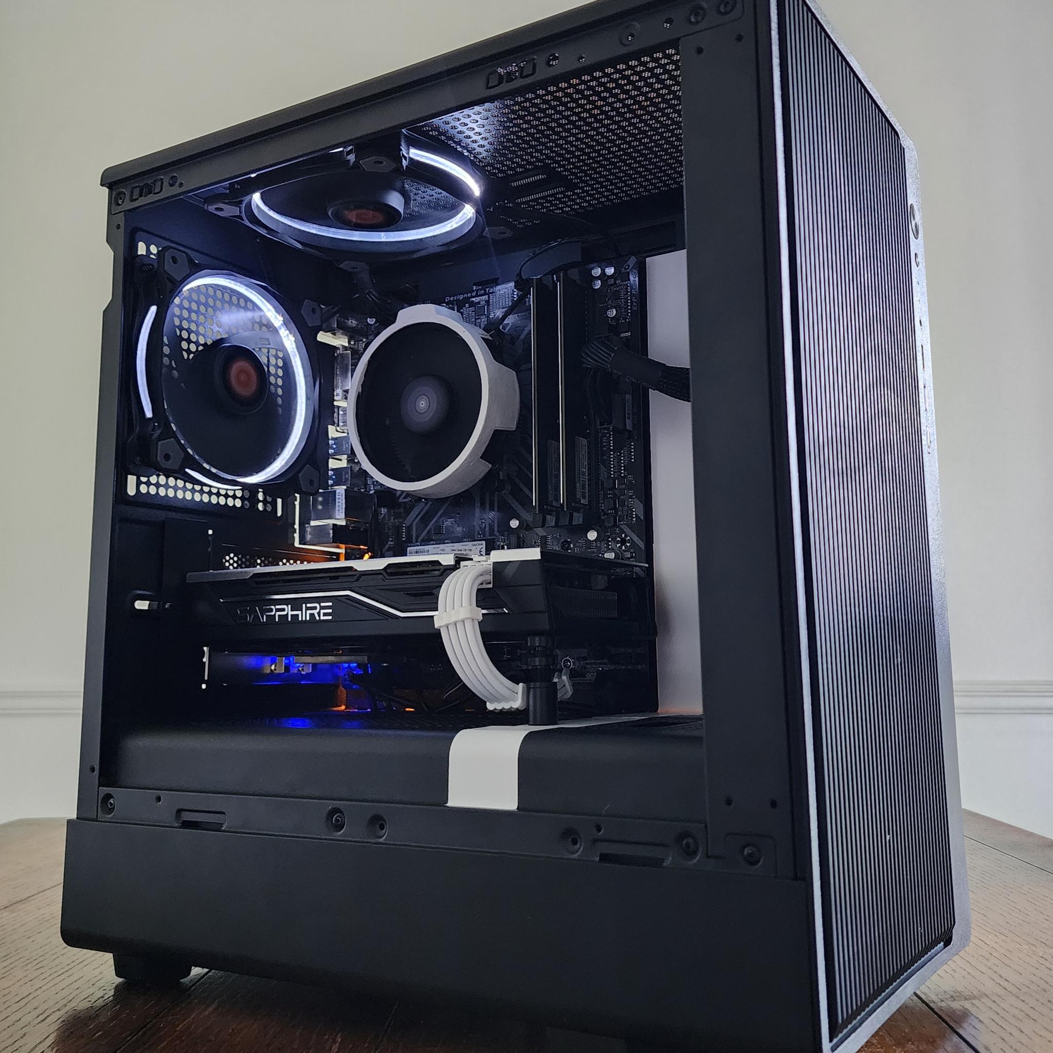 Black + White Gaming PC | Ryzen 5 | RX 580 8GB | 16GB | 1TB | Wi-Fi + BT | 550W 80+ Bronze