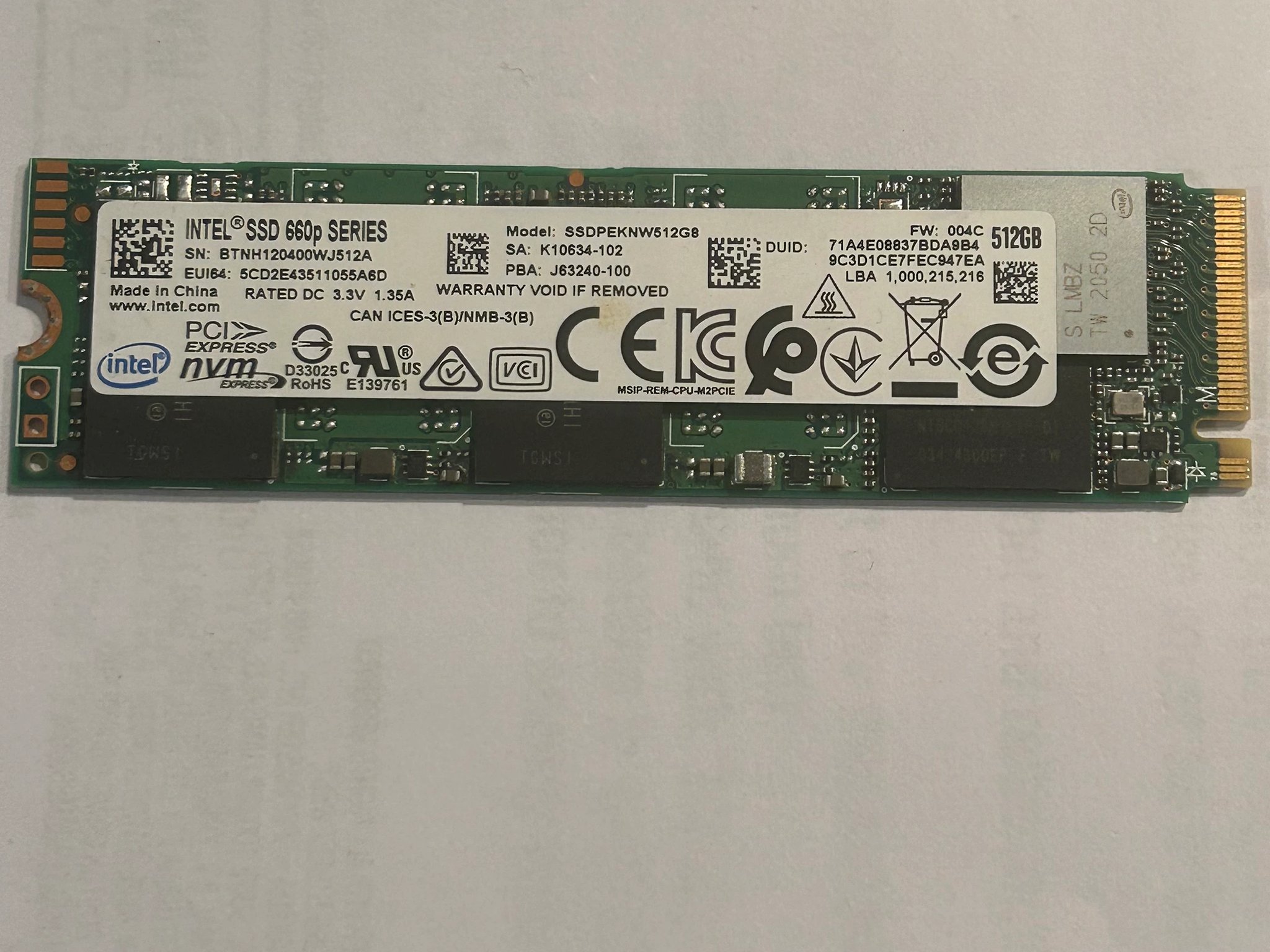 512GB Intel 660P SSD PCIe 3.0 NVMe