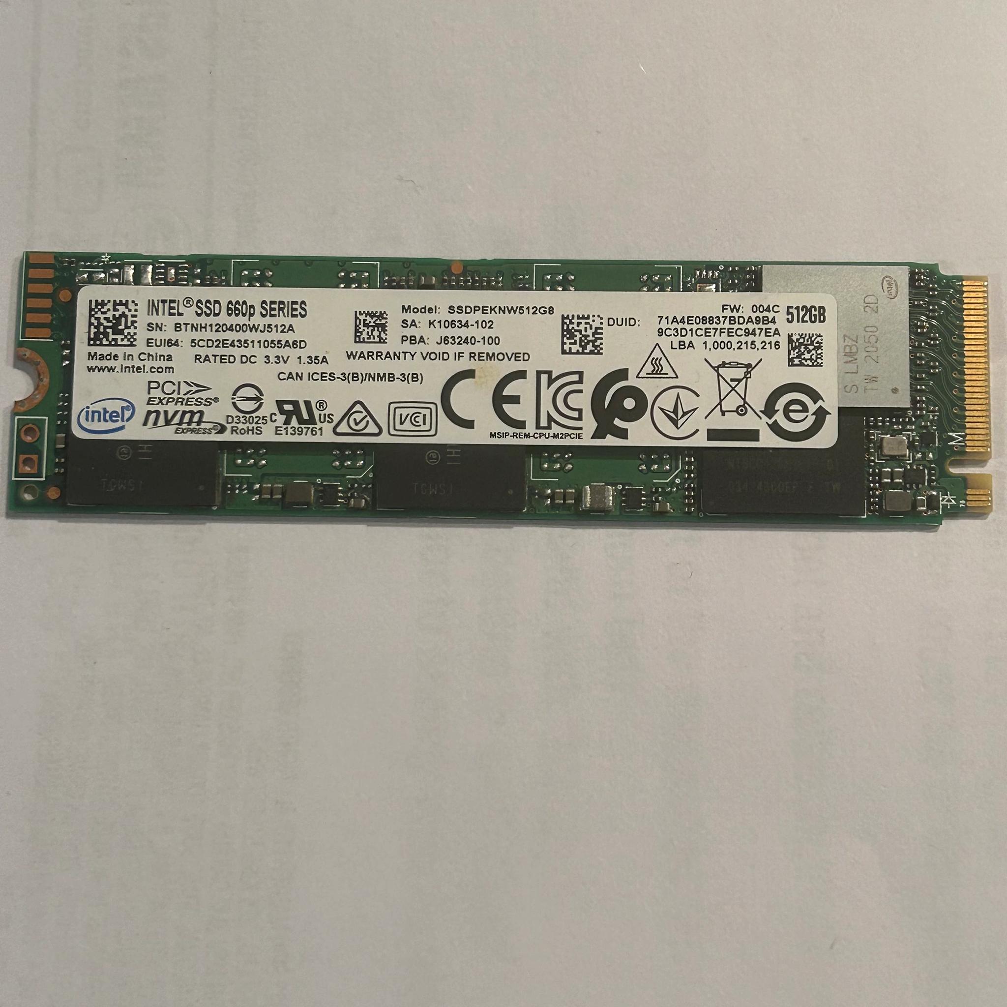 512GB Intel 660P SSD PCIe 3.0 NVMe