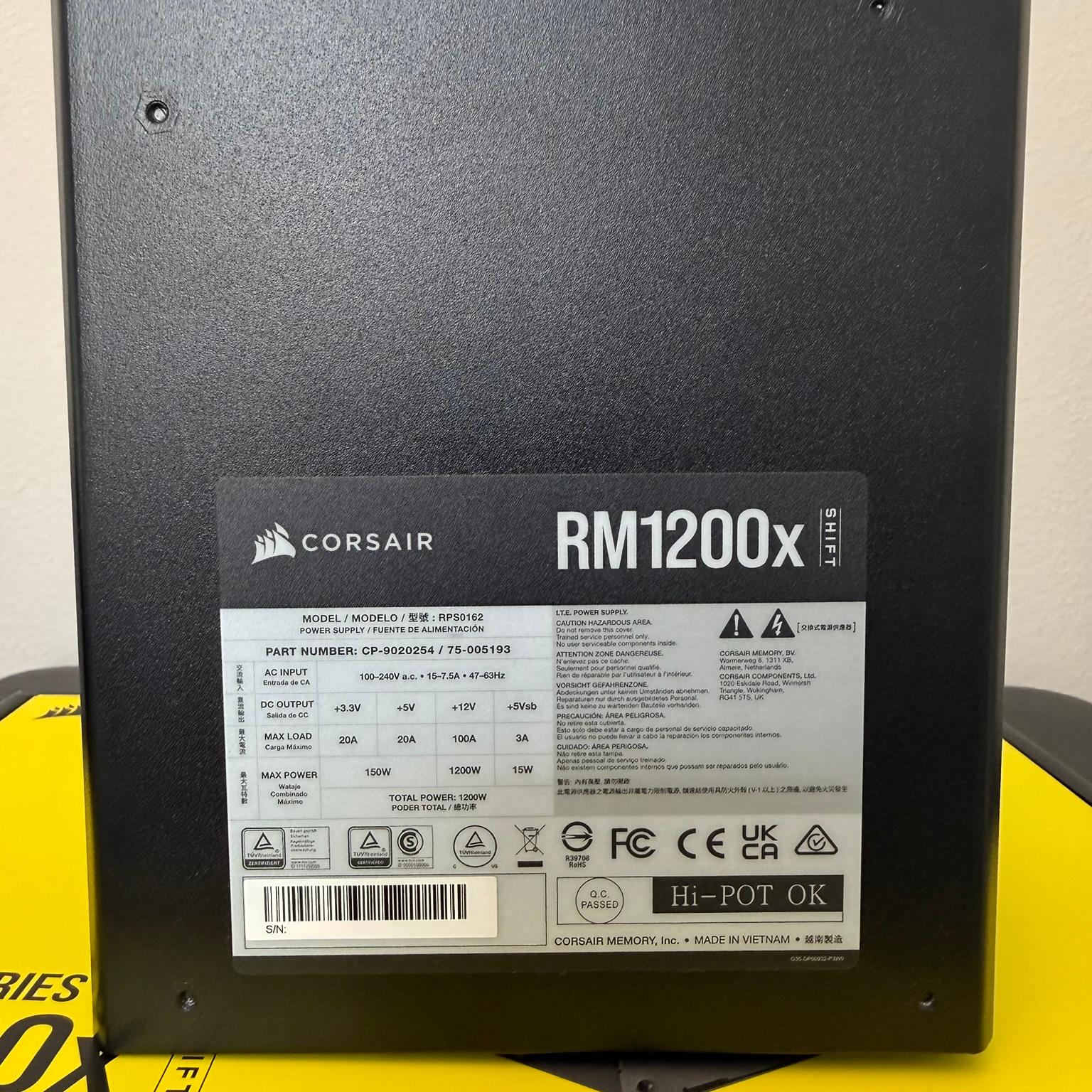 Corsair RM1200x SHIFT 1200W ATX 3.1 PSU | Box + All Cables | Mint Condition