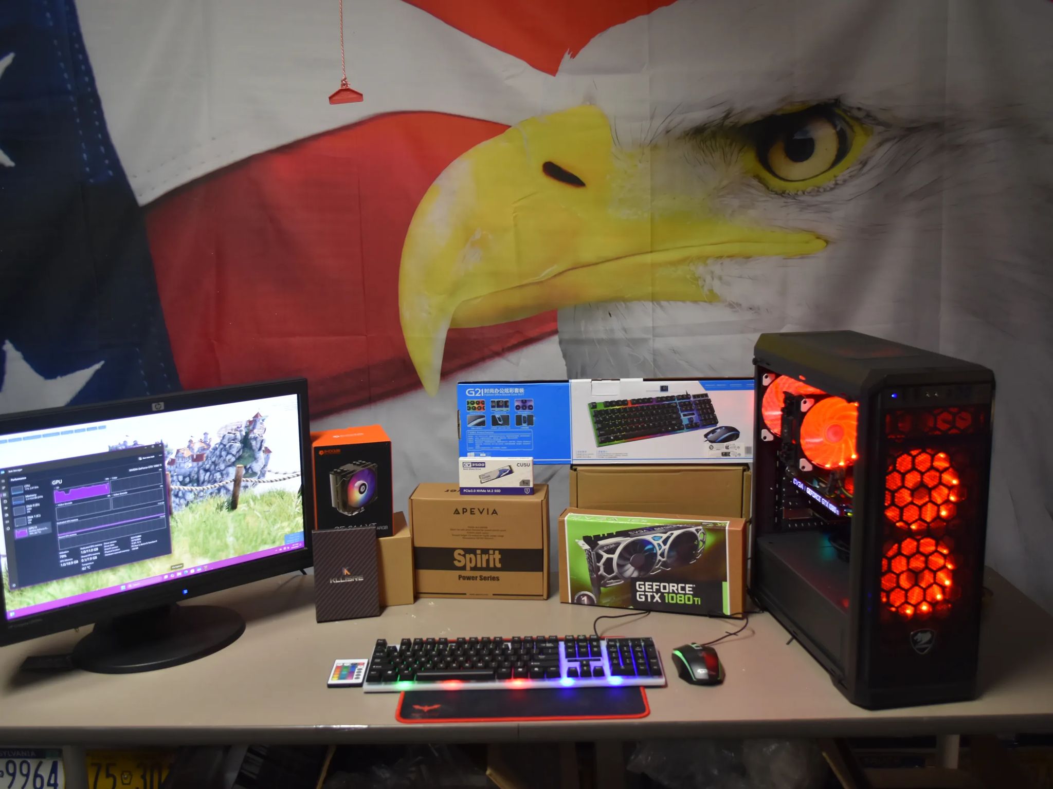GAMING PC INTEL XEON 2690 16GR RAM GPU 1080TI 11GB 1TBNVME &500GB HHD WIFI 600 W 12 CORES &24THERADS