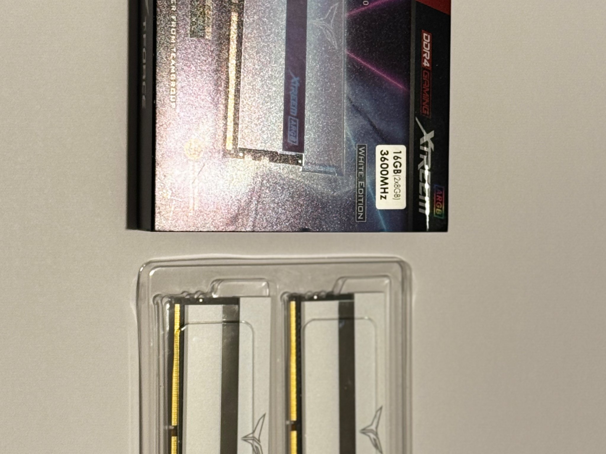 TEAMGROUP T-Force XTREEM ARGB 3600MHz CL18 16GB (2x8GB)DDR4 Desktop Gaming Memory Ram (White) *Used*