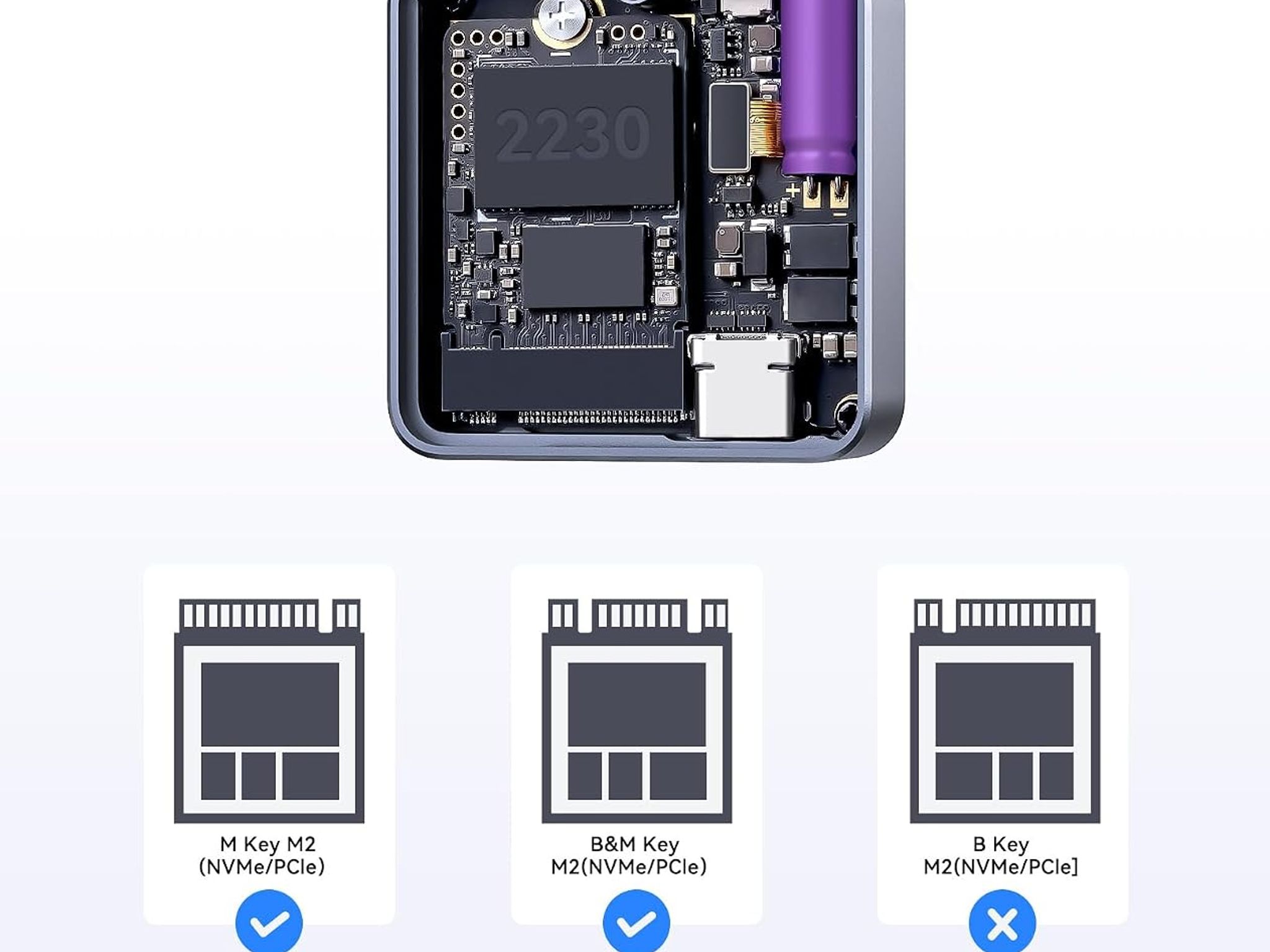 SSD portable DockCase Pocket M.2 2230 NVMe Enclosure 3s PLP USB 3.2 Gen 2 Type-C (10 Gbps)