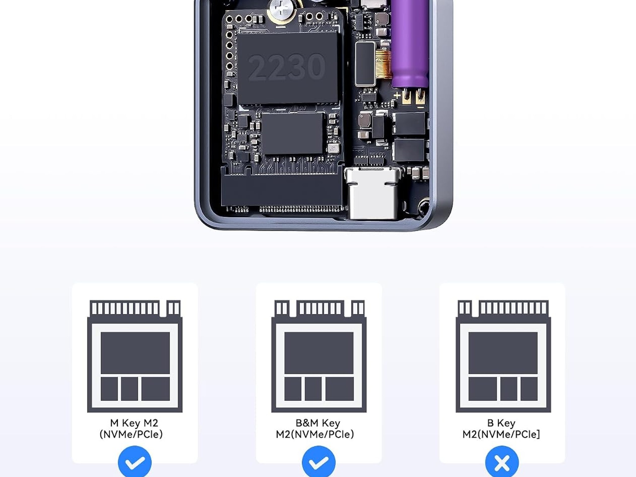 DockCase Pocket M.2 2230 NVMe Enclosure 3s PLP USB 3.2 Gen 2 Type-C (10 Gbps) W/ KIOXIA 256GB SSD