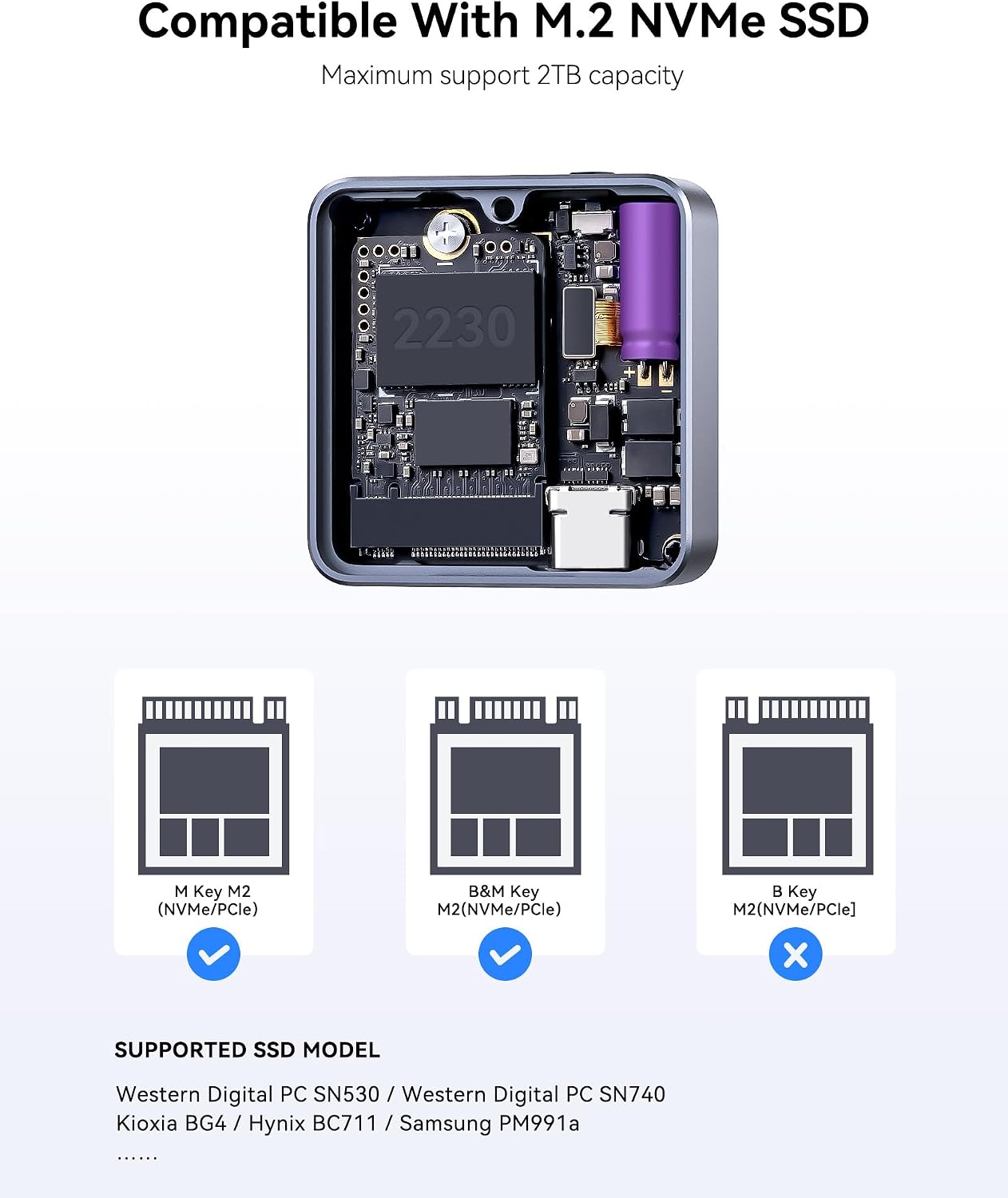DockCase Pocket M.2 2230 NVMe Enclosure 3s PLP USB 3.2 Gen 2 Type-C (10 Gbps) W/ KIOXIA 256GB SSD